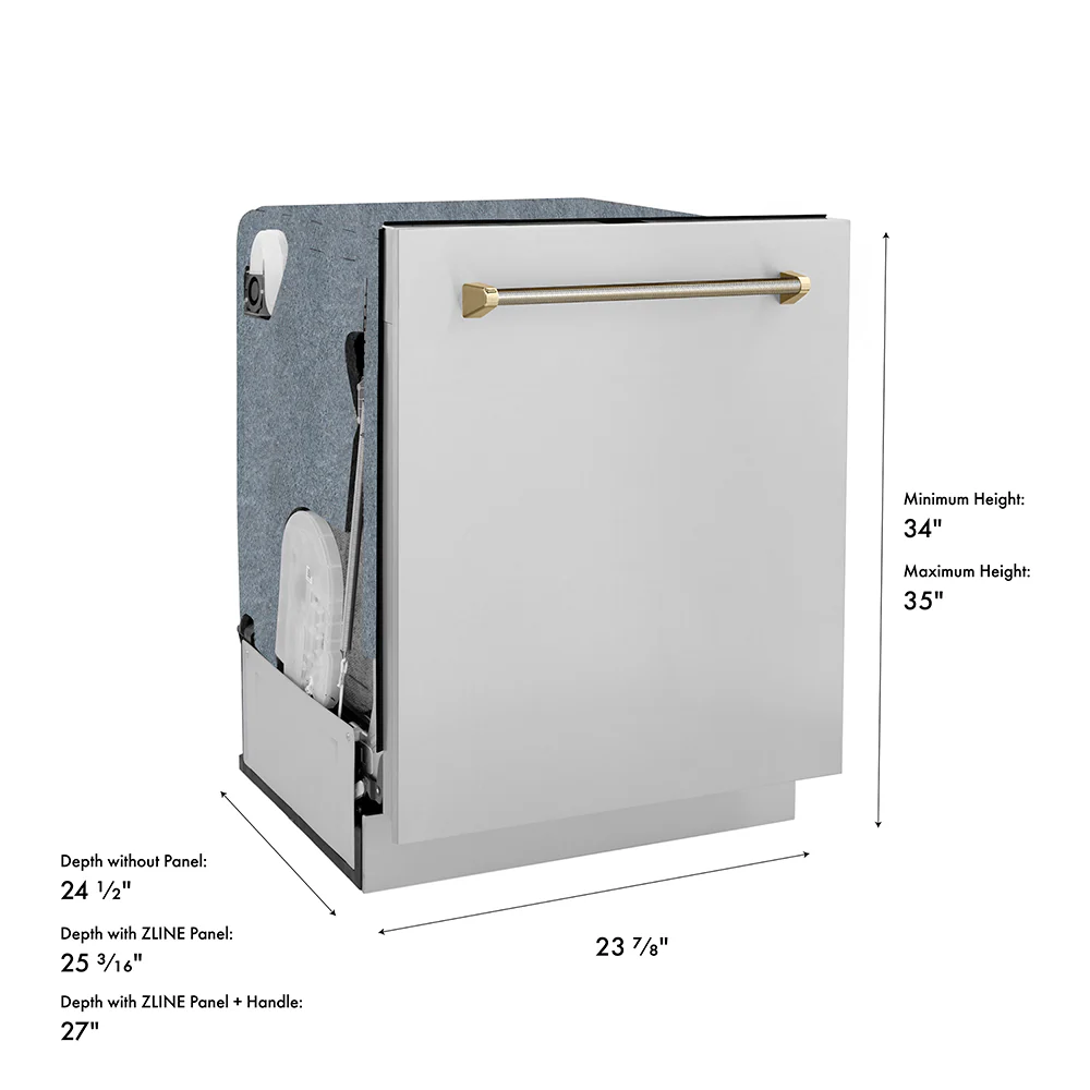 ZLINE Autograph Edition 24 in. Monument Series 3rd Rack Dishwasher with Auto Door Open Drying, 44dBa, Stainless Steel Panel with Polished Gold Helix Handle (DWMTZ-30424-KG) - Image 23