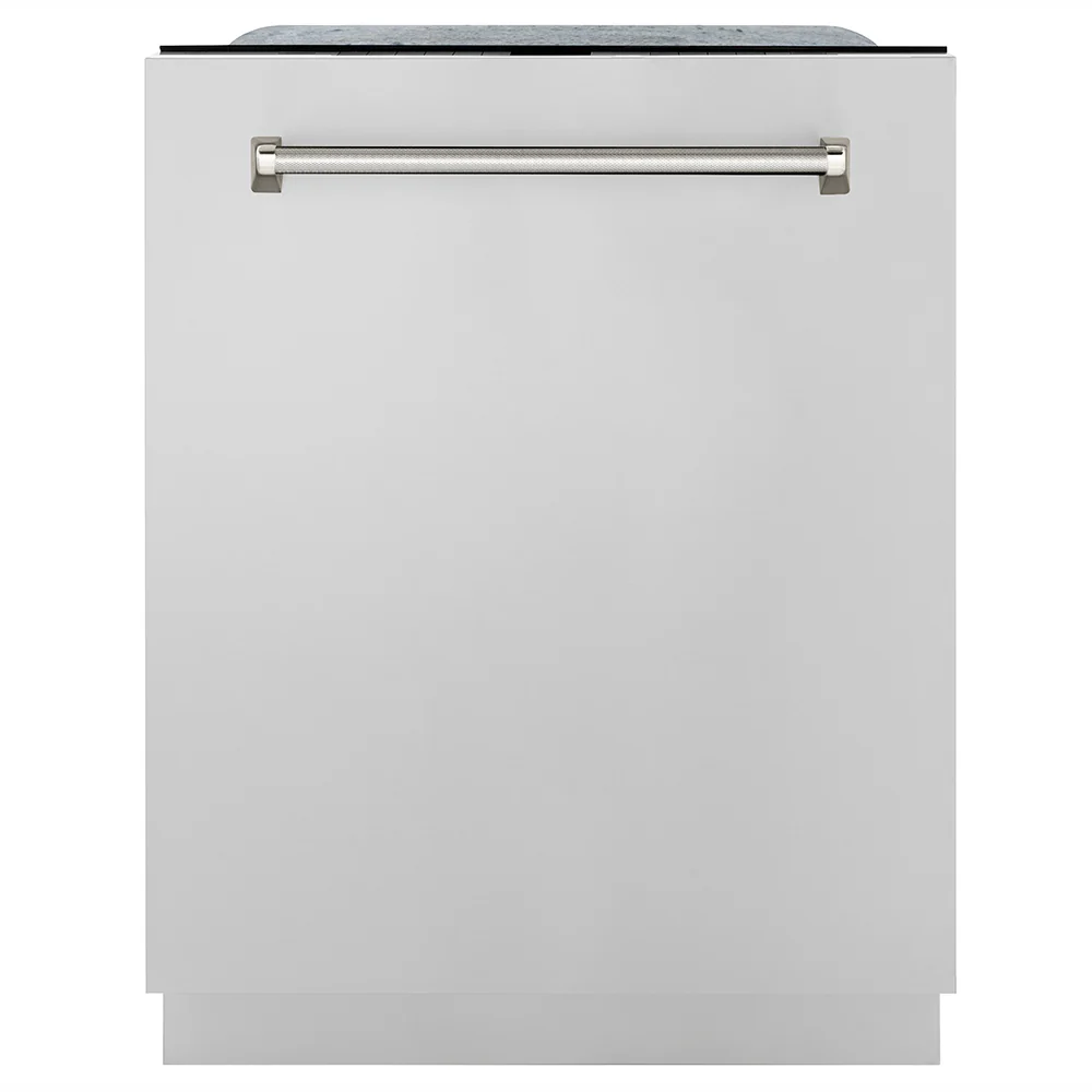 ZLINE Autograph Edition 24 in. Monument Series 3rd Rack Dishwasher with Auto Door Open Drying, 44dBa, Stainless Steel Panel with Polished Nickel Helix Handle (DWMTZ-30424-KPN)