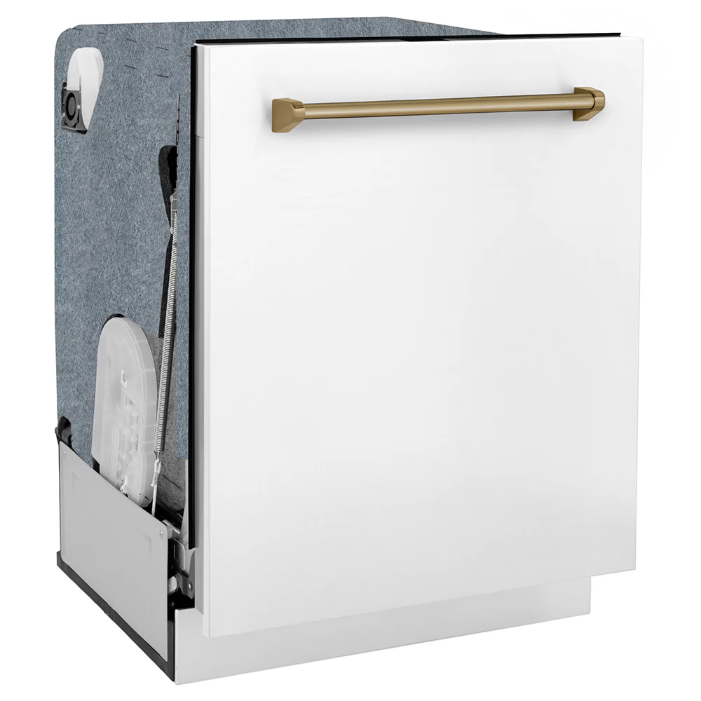 ZLINE Autograph Edition 24 in. Monument Series 3rd Rack Dishwasher with Auto Door Open Drying, 44dBa, White Matte Panel with Champagne Bronze Handle (DWMTZ-WM-24-CB) - Image 8