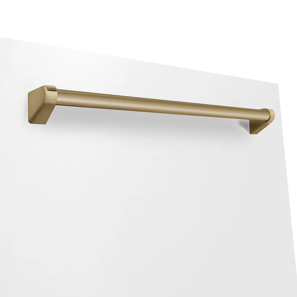 ZLINE Autograph Edition 24 in. Monument Series 3rd Rack Dishwasher with Auto Door Open Drying, 44dBa, White Matte Panel with Champagne Bronze Handle (DWMTZ-WM-24-CB) - Image 9