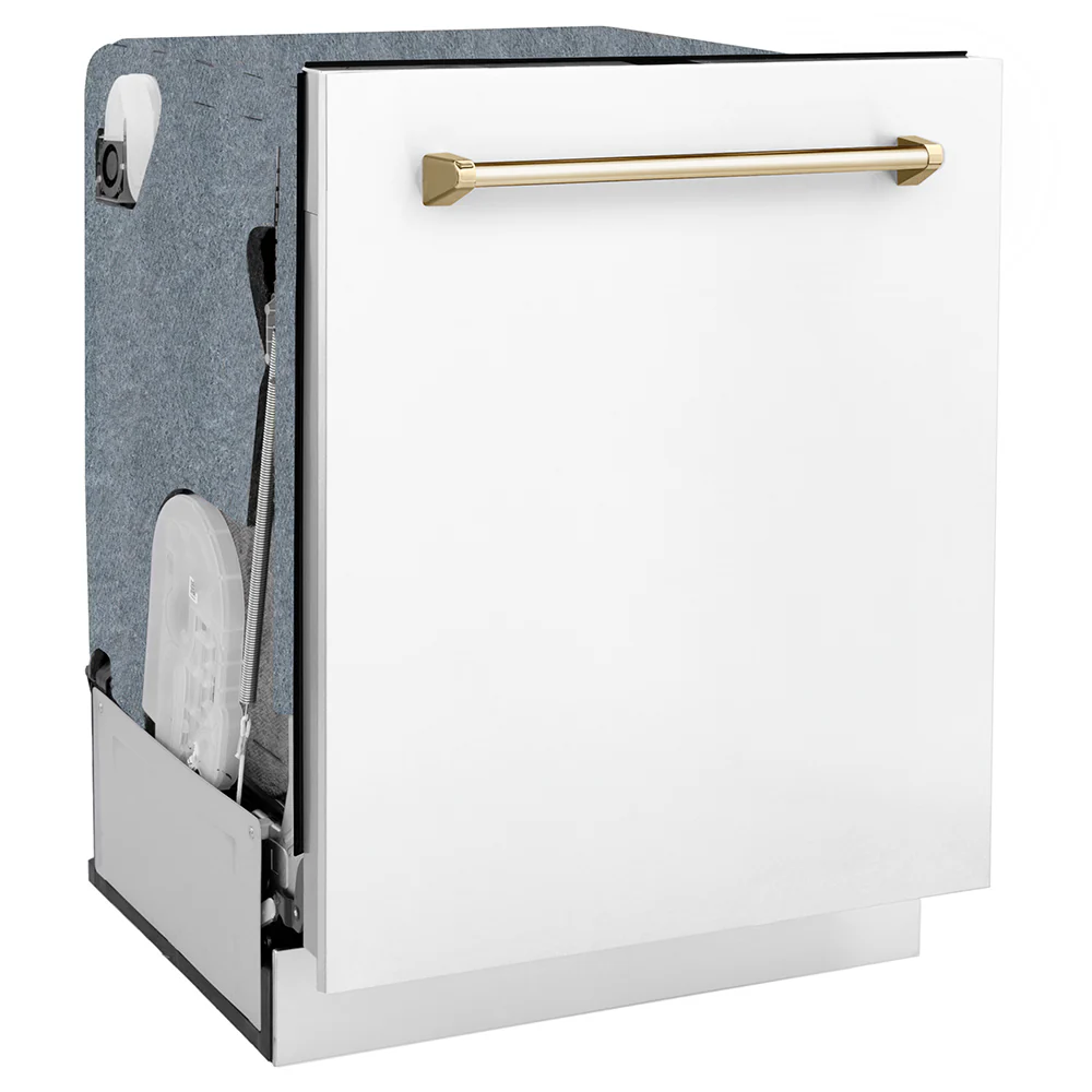 ZLINE Autograph Edition 24 in. Monument Series 3rd Rack Dishwasher with Auto Door Open Drying, 44dBa, White Matte Panel with Polished Gold Handle (DWMTZ-WM-24-G) - Image 8
