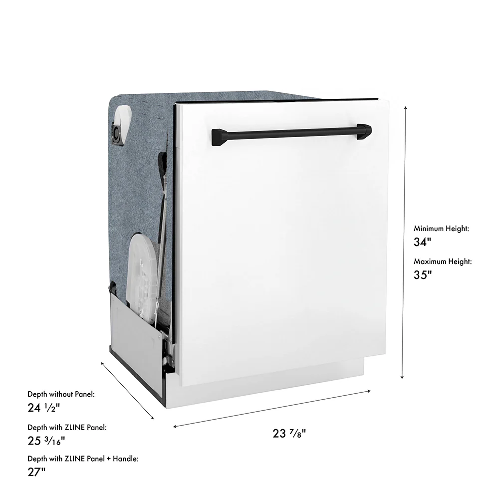 ZLINE Autograph Edition 24 in. Monument Series 3rd Rack Dishwasher with Auto Door Open Drying, 44dBa, White Matte Panel with Matte Black Handle (DWMTZ-WM-24-MB) - Image 20
