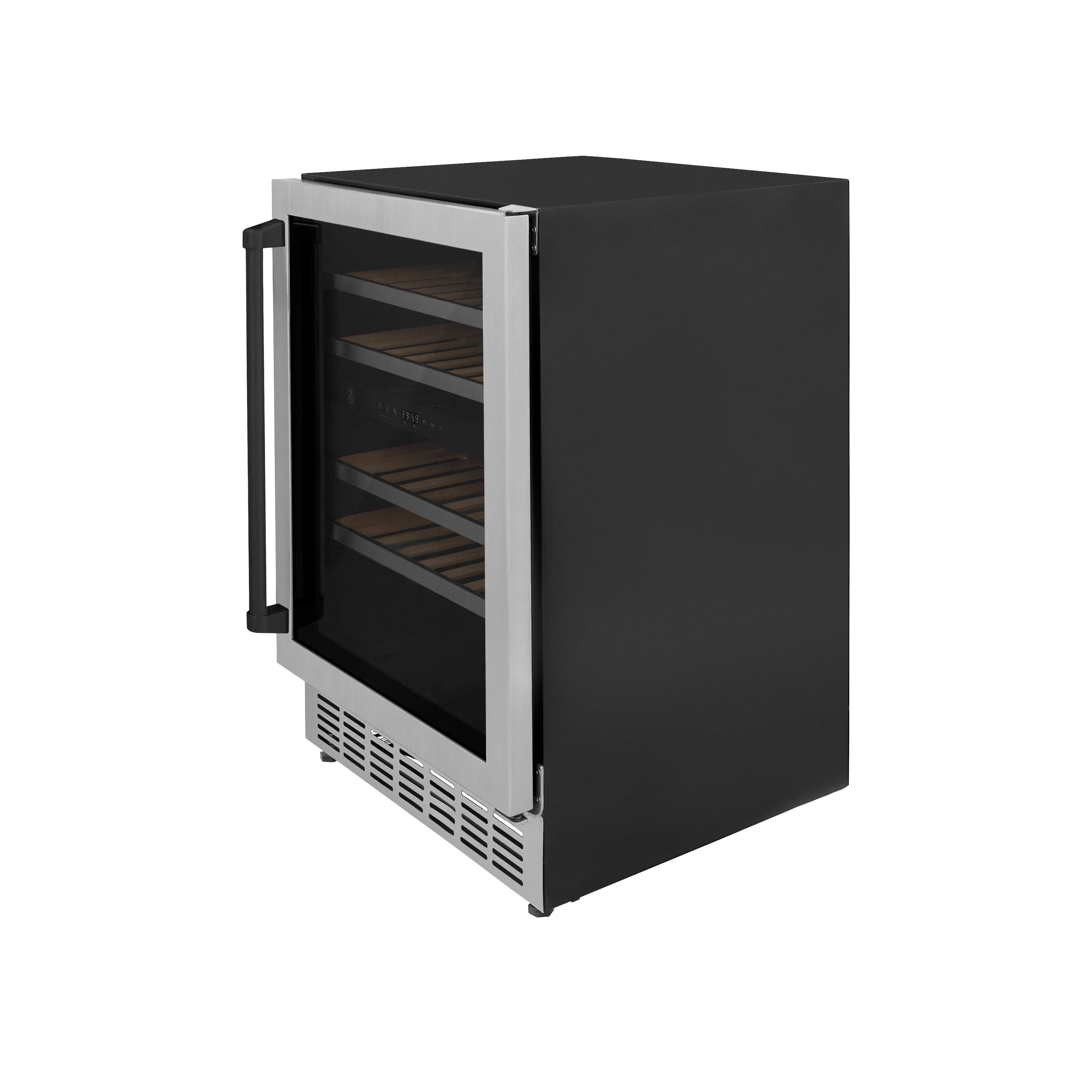ZLINE 24" Autograph Edition Dual Zone 44-Bottle Wine Cooler in Stainless Steel with Wood Shelf and Matte Black Accents (RWVZ-UD-24-MB) - Image 4