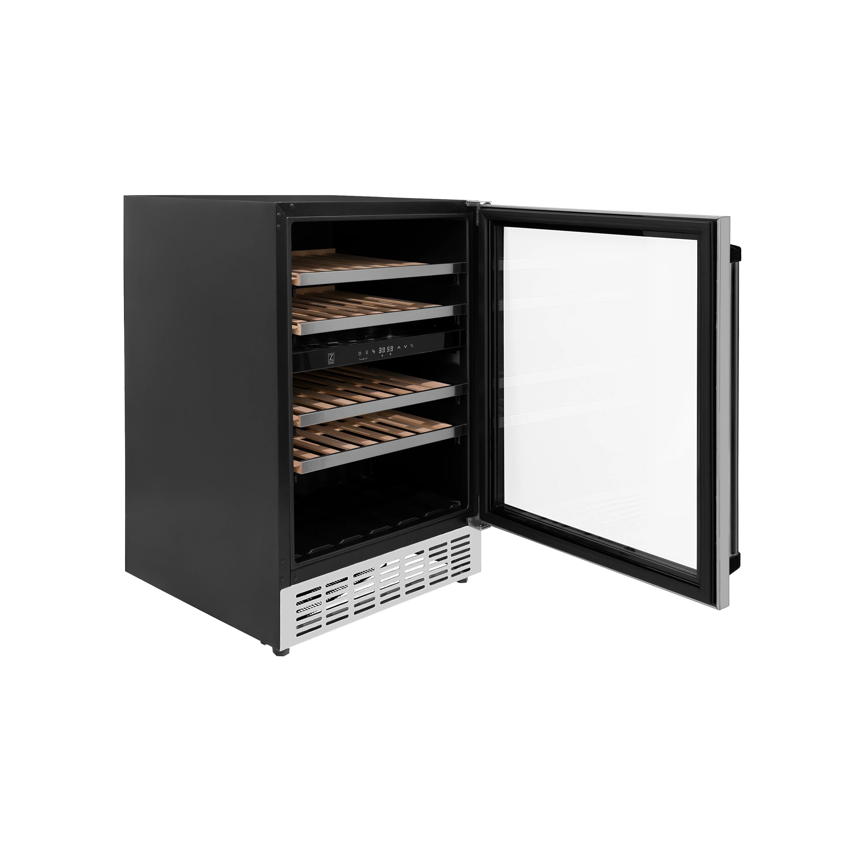 ZLINE 24" Autograph Edition Dual Zone 44-Bottle Wine Cooler in Stainless Steel with Wood Shelf and Matte Black Accents (RWVZ-UD-24-MB) - Image 5