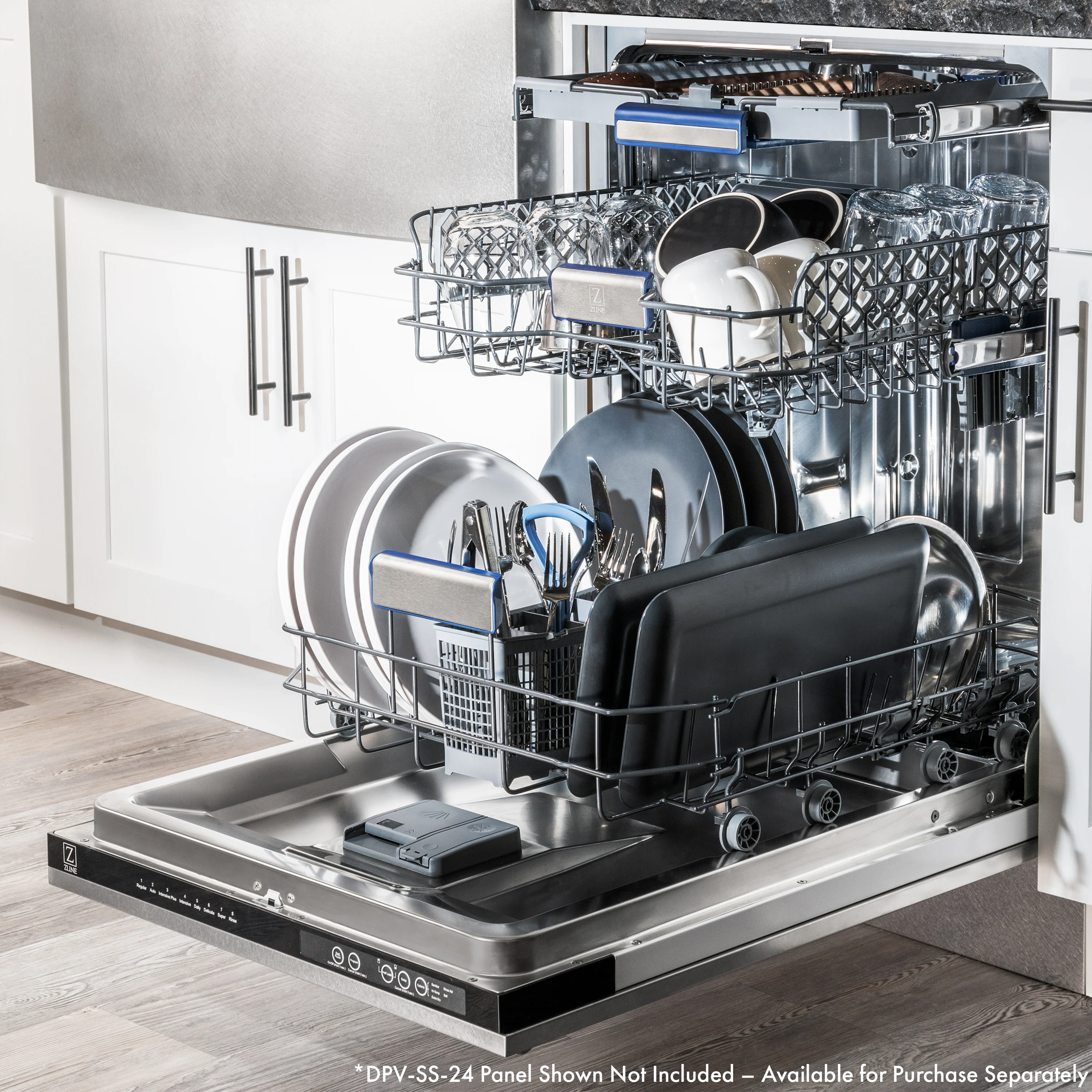 ZLINE Autograph Edition 24" Tallac Series 3rd Rack Top Control Built-In Tall Tub Dishwasher in Custom Panel Ready with Champagne Bronze Handle, 51dBa (DWVZ-24-CB) - Image 22