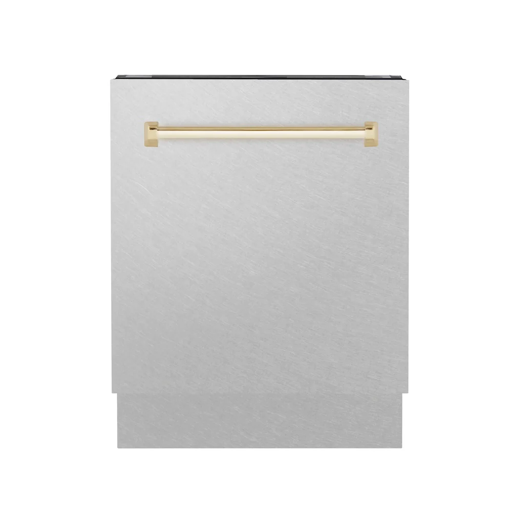 ZLINE Autograph Edition 24 in. Tallac Series 3rd Rack Top Control Built-In Tall Tub Dishwasher with Satin Stainless Steel Panel and Polished Gold Handle, 51dBa (DWVZ-SN-24-G) - Image 10