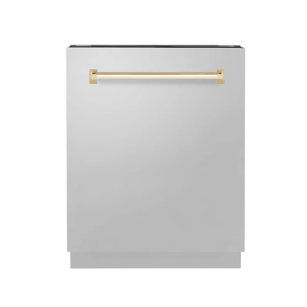 ZLINE Autograph Edition 24 in. Tallac Series 3rd Rack Top Control Built-In Tall Tub Dishwasher in Stainless Steel with Polished Gold Handle, 51dBa (DWVZ-304-24-G) - Image 3