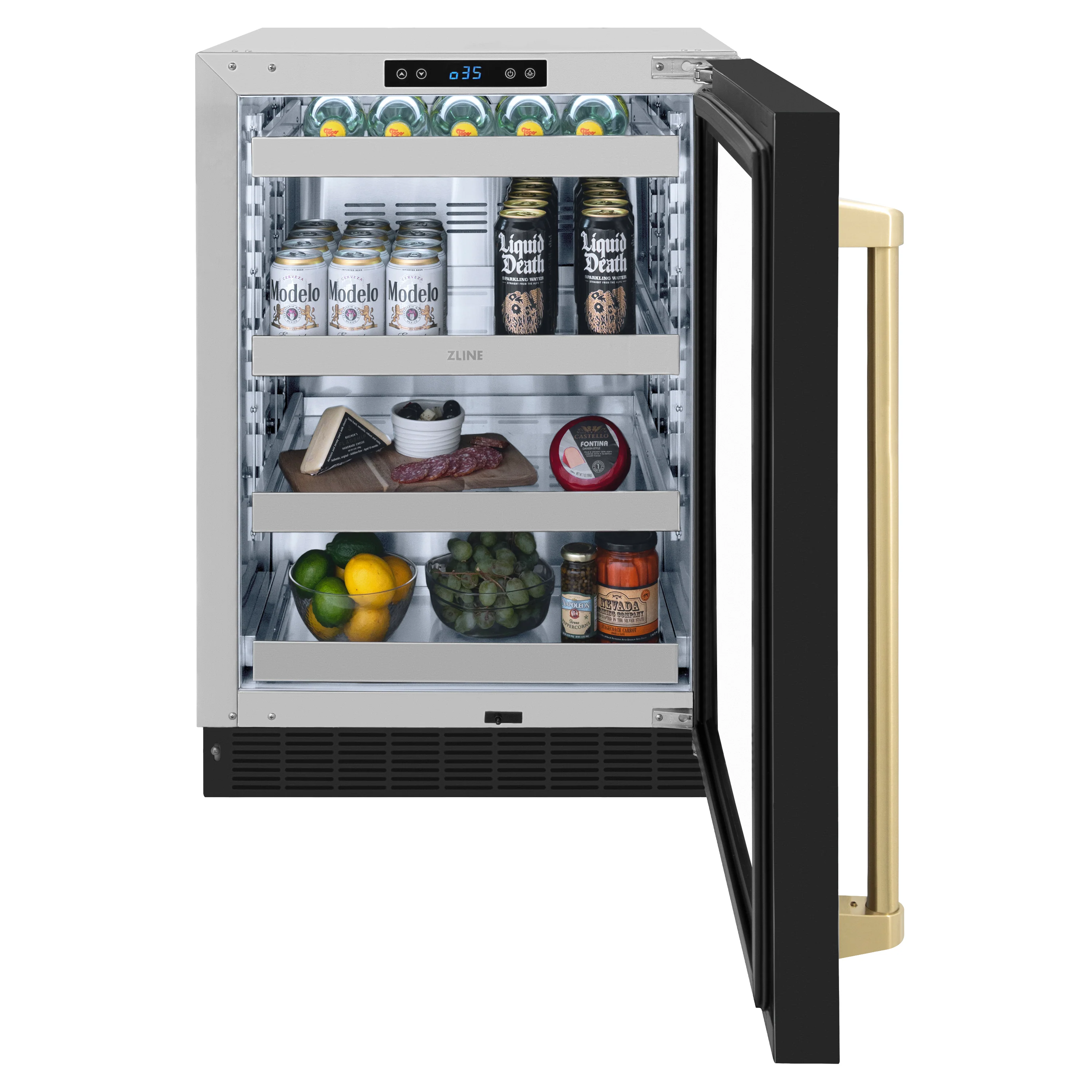 ZLINE Autograph Edition 24 in. Touchstone 151 Can Beverage Fridge With Black Matte Glass Door And Champagne Bronze Handle (RBSOZ-BLM-24-CB) - Image 6
