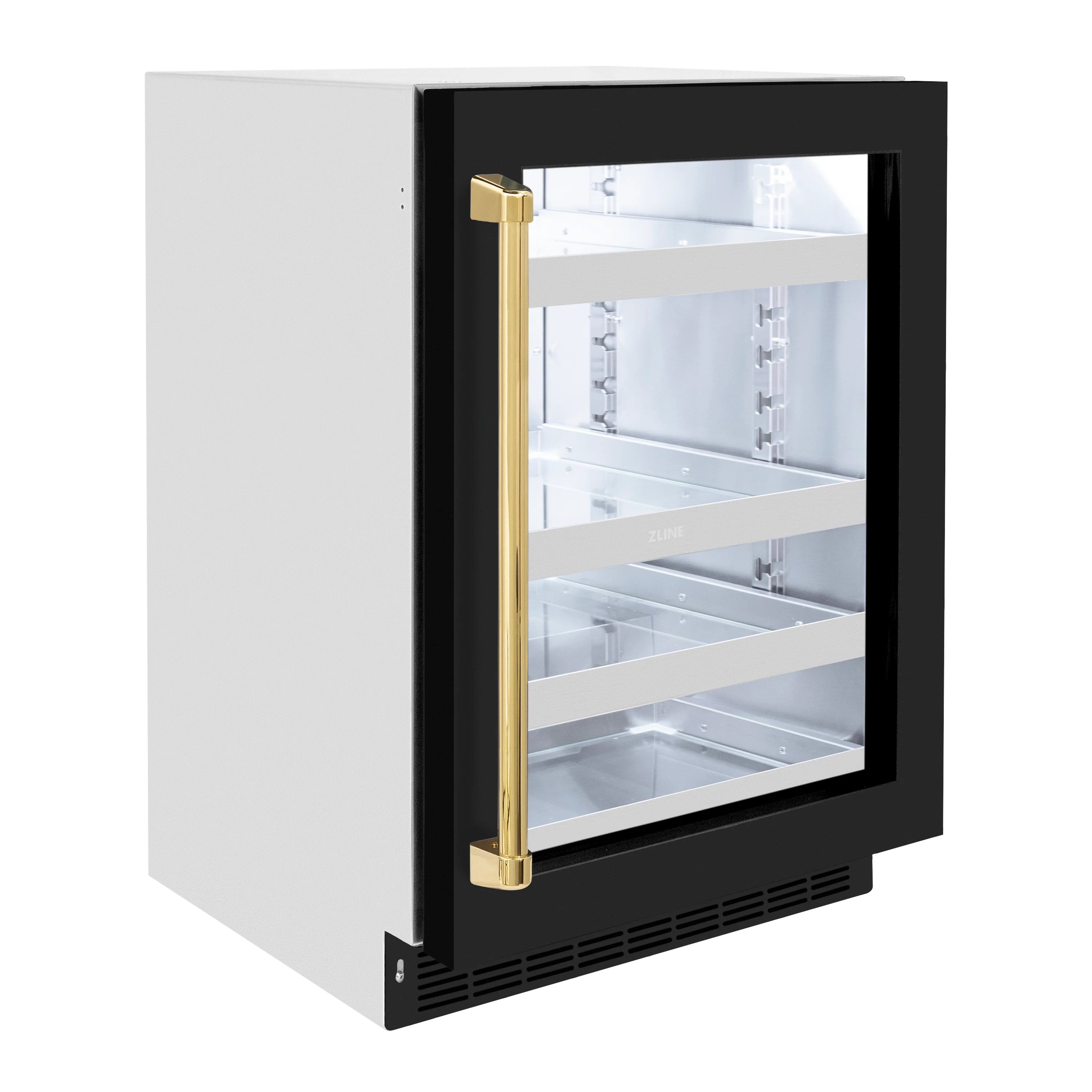 ZLINE Autograph Edition 24 in. Touchstone 151 Can Beverage Fridge With Black Matte Glass Door And Polished Gold Handle (RBSOZ-BLM-24-G) - Image 3