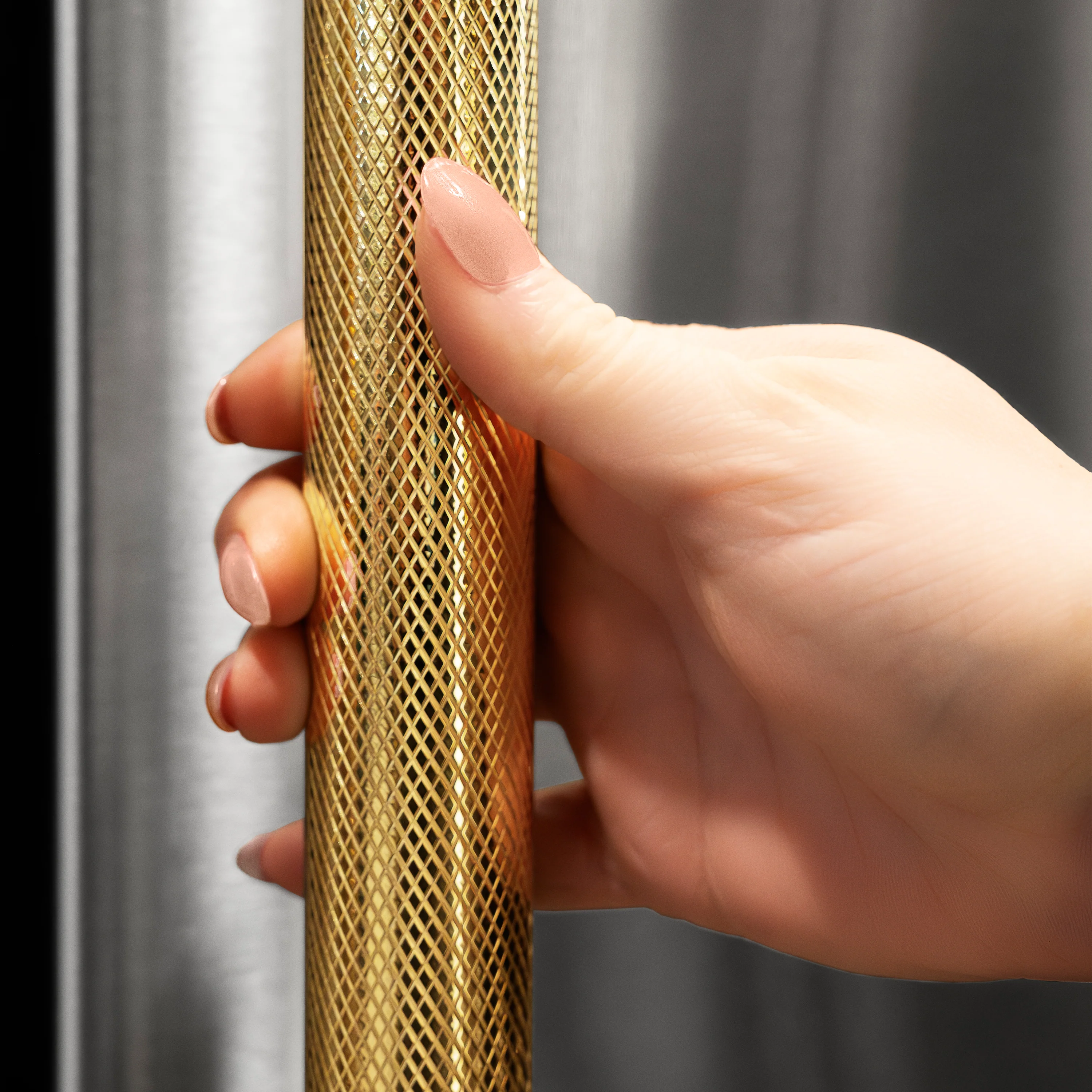ZLINE Autograph Edition 24 in. Touchstone 151 Can Beverage Fridge with Black Stainless Steel Glass Door and Polished Gold Helix Handle (RBSOZ-BS-24-KG) - Image 2