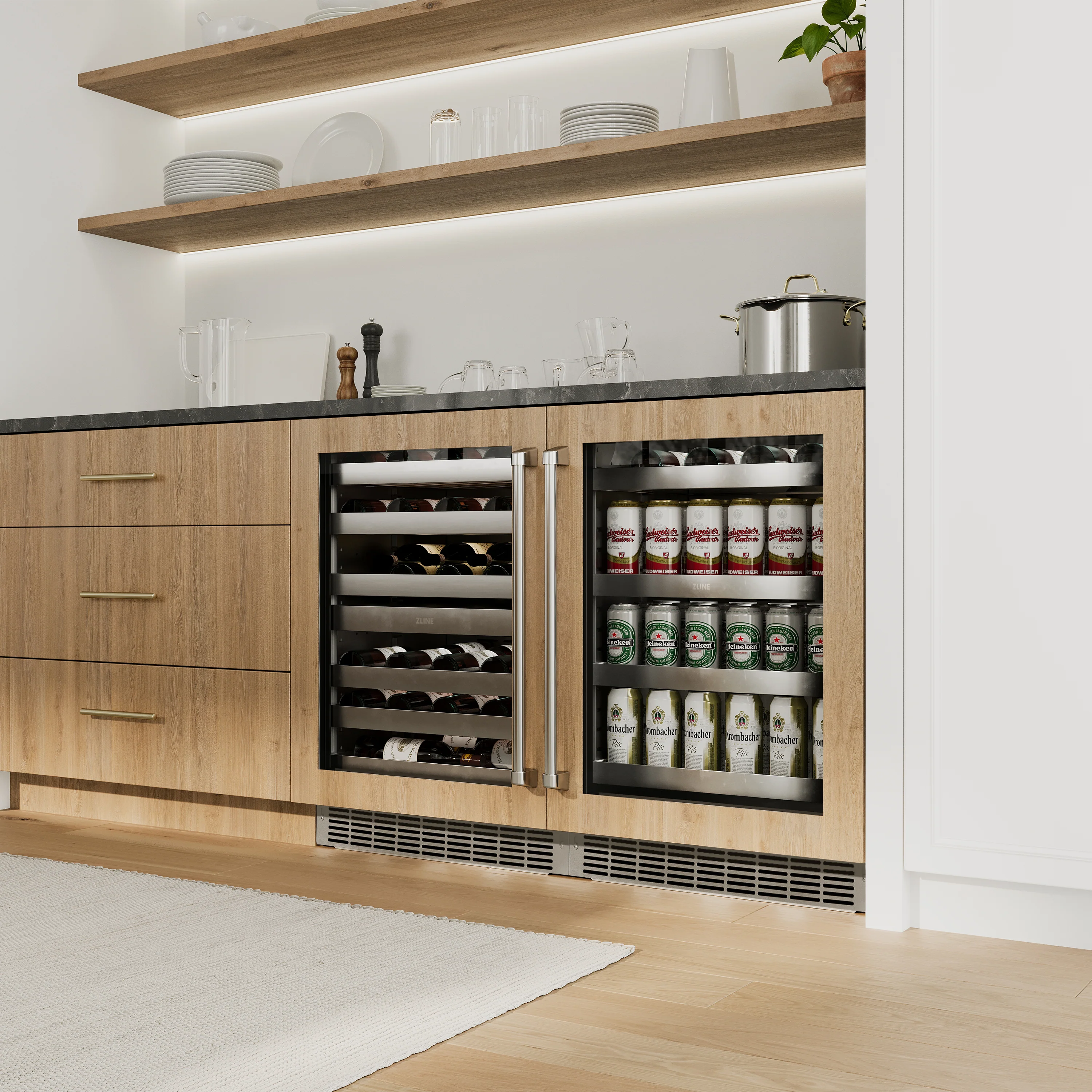 ZLINE 24 In. Touchstone Beverage Fridge with Panel-Ready Glass Door and Champagne Bronze Handle (RBSPOZ-24-CB) - Image 22