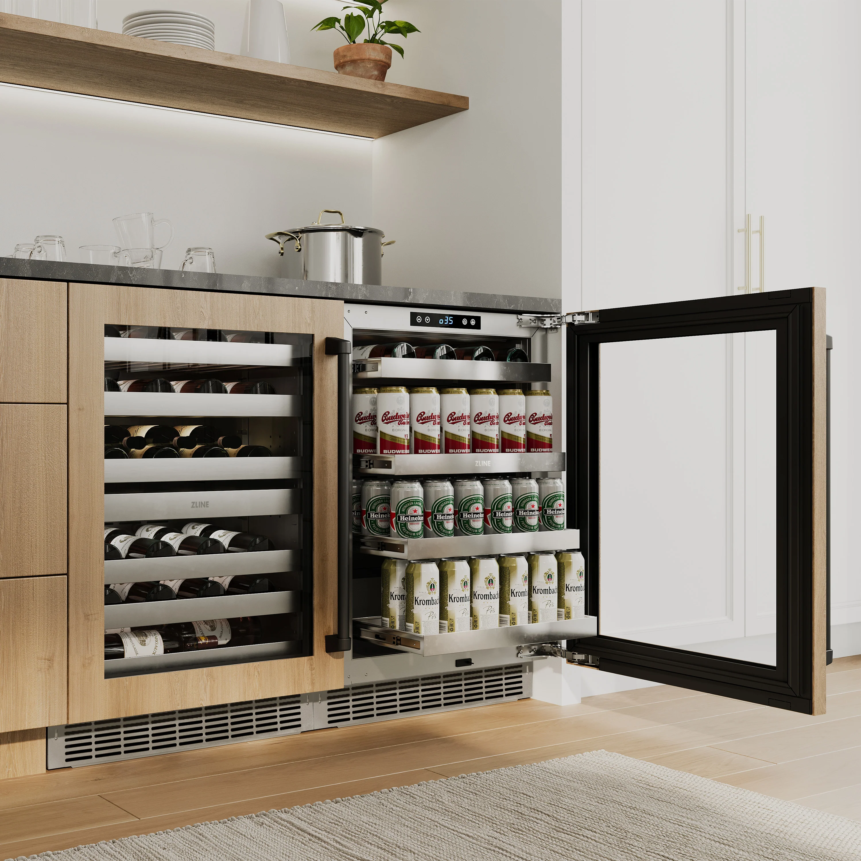 ZLINE 24 In. Touchstone Beverage Fridge with Panel-Ready Glass Door and Matte Black Handle (RBSPOZ-24-MB) - Image 21