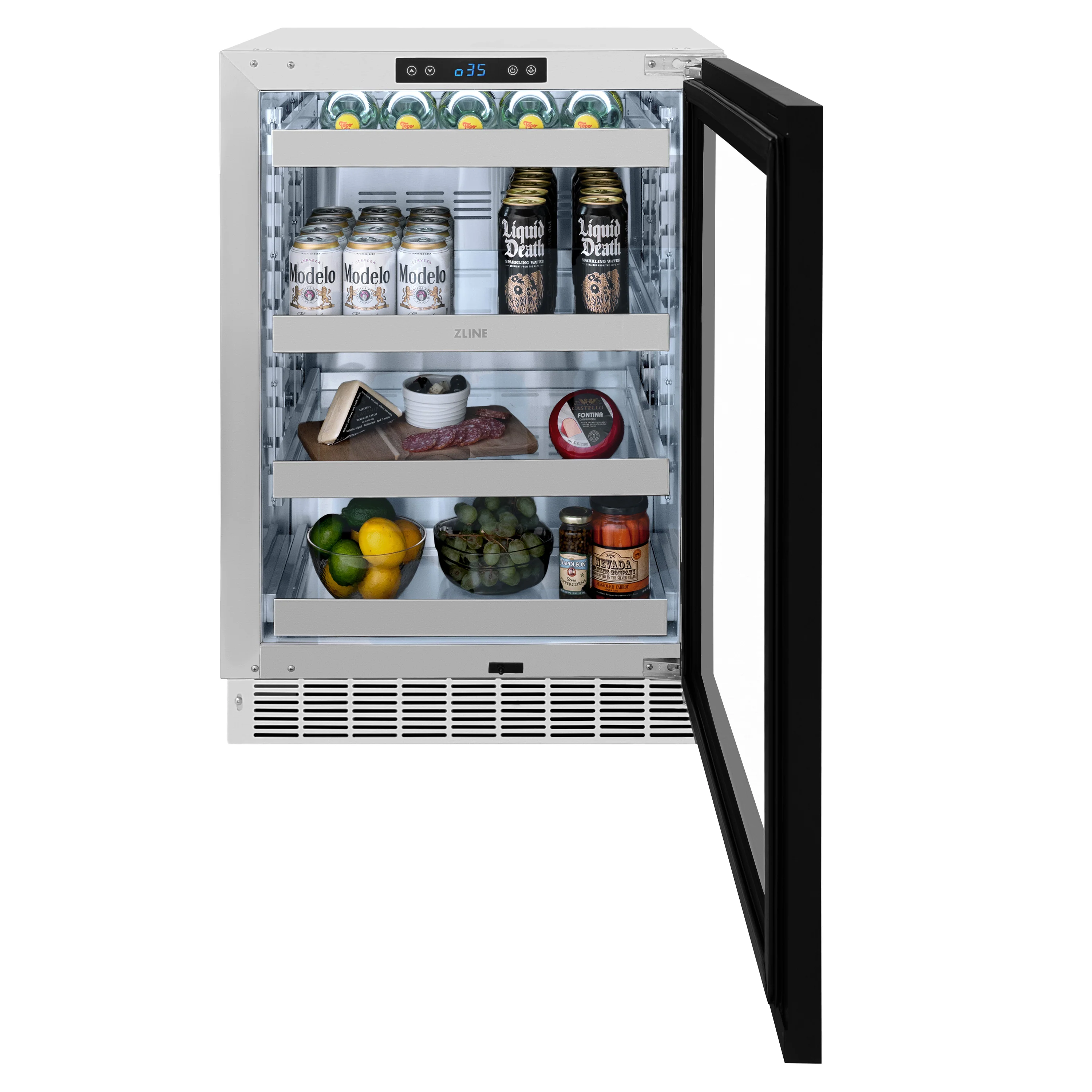 ZLINE 24 In. Touchstone Beverage Fridge with Panel-Ready Glass Door and Polished Gold Handle (RBSPOZ-24-G) - Image 6