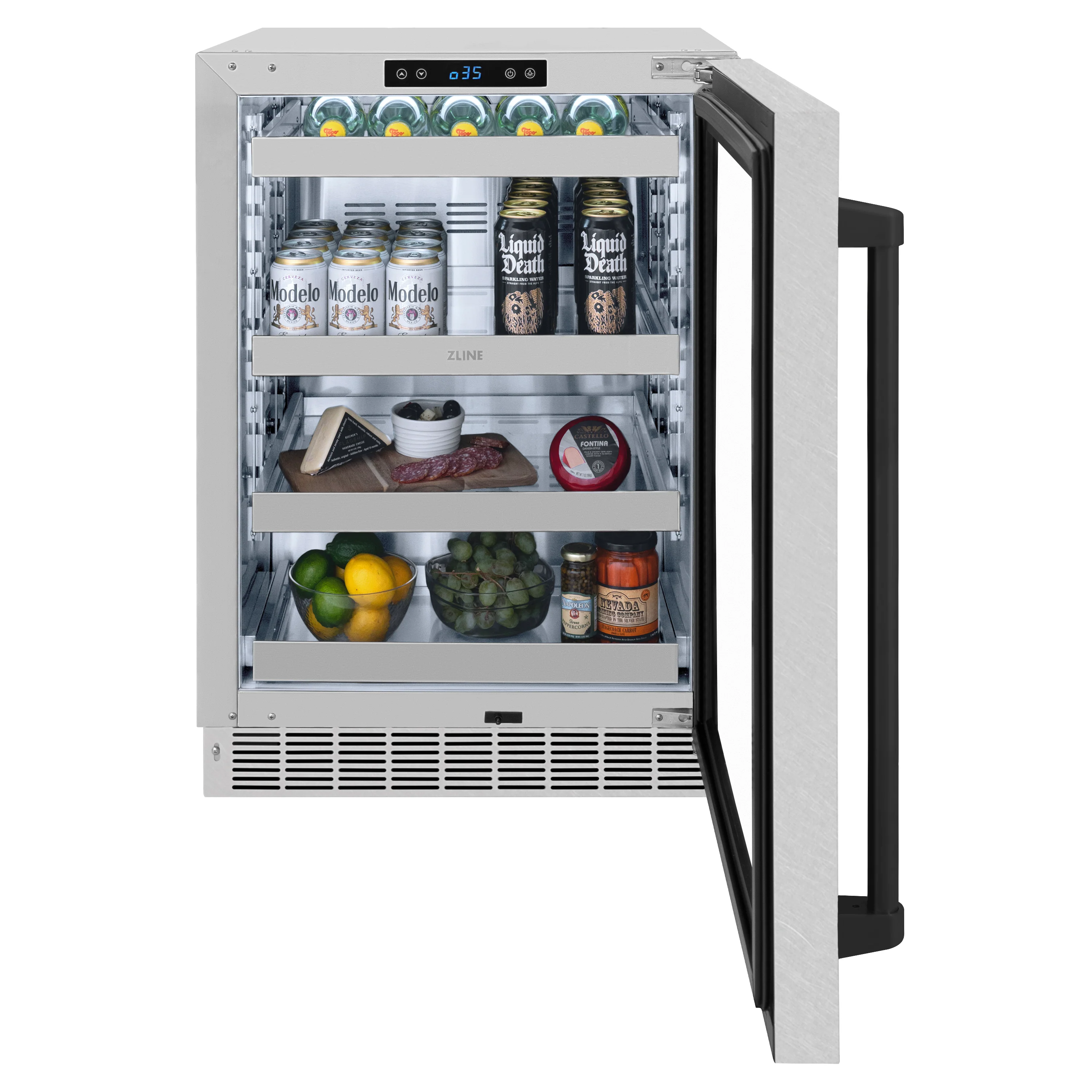ZLINE Autograph Edition 24 in. Touchstone 151 Can Beverage Fridge With Satin Stainless Steel Glass Door And Matte Black Handle (RBSOZ-SN-24-MB) - Image 7
