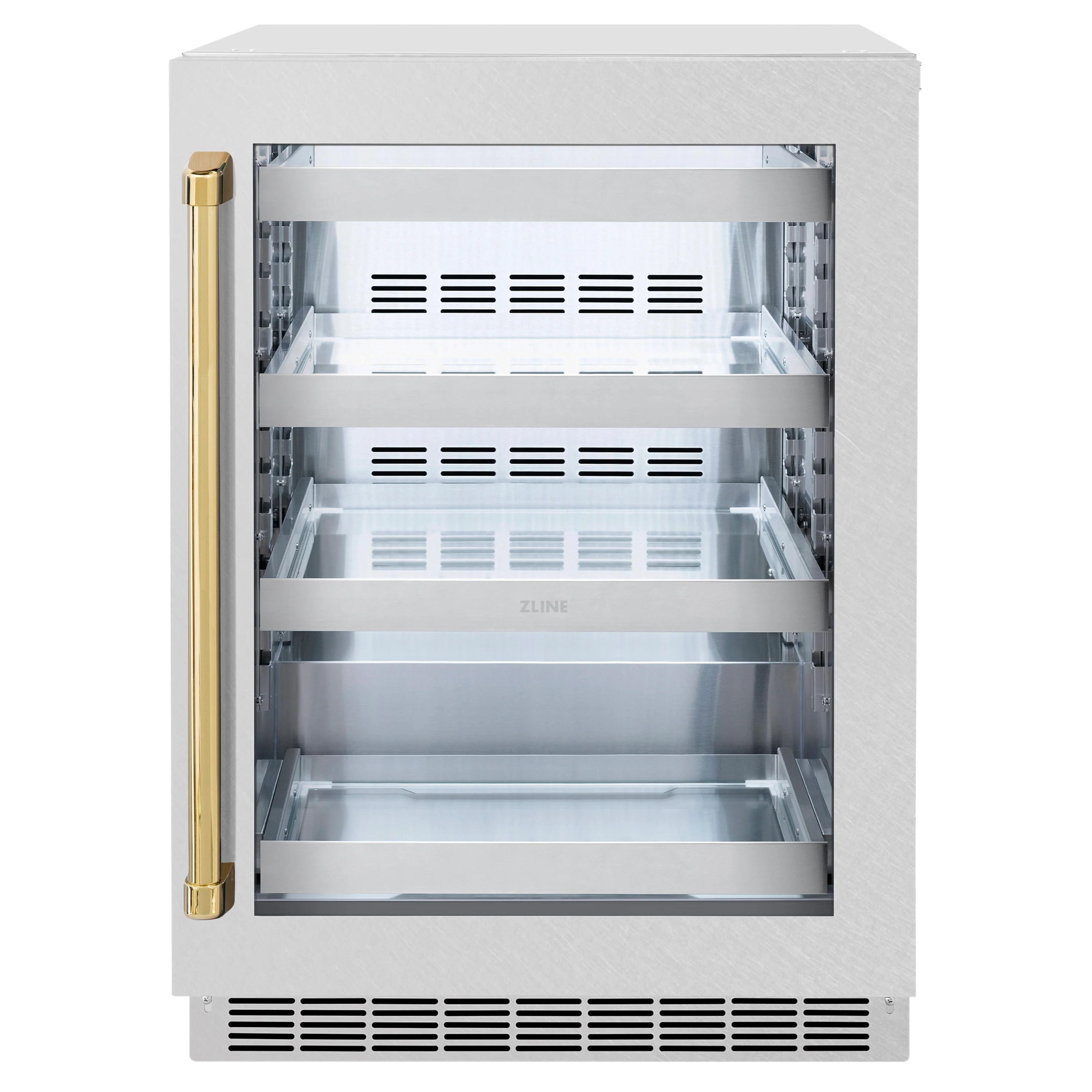 ZLINE Autograph Edition 24 in. Touchstone 151 Can Beverage Fridge With Satin Stainless Steel Glass Door And Polished Gold Handle (RBSOZ-SN-24-G) - Image 4