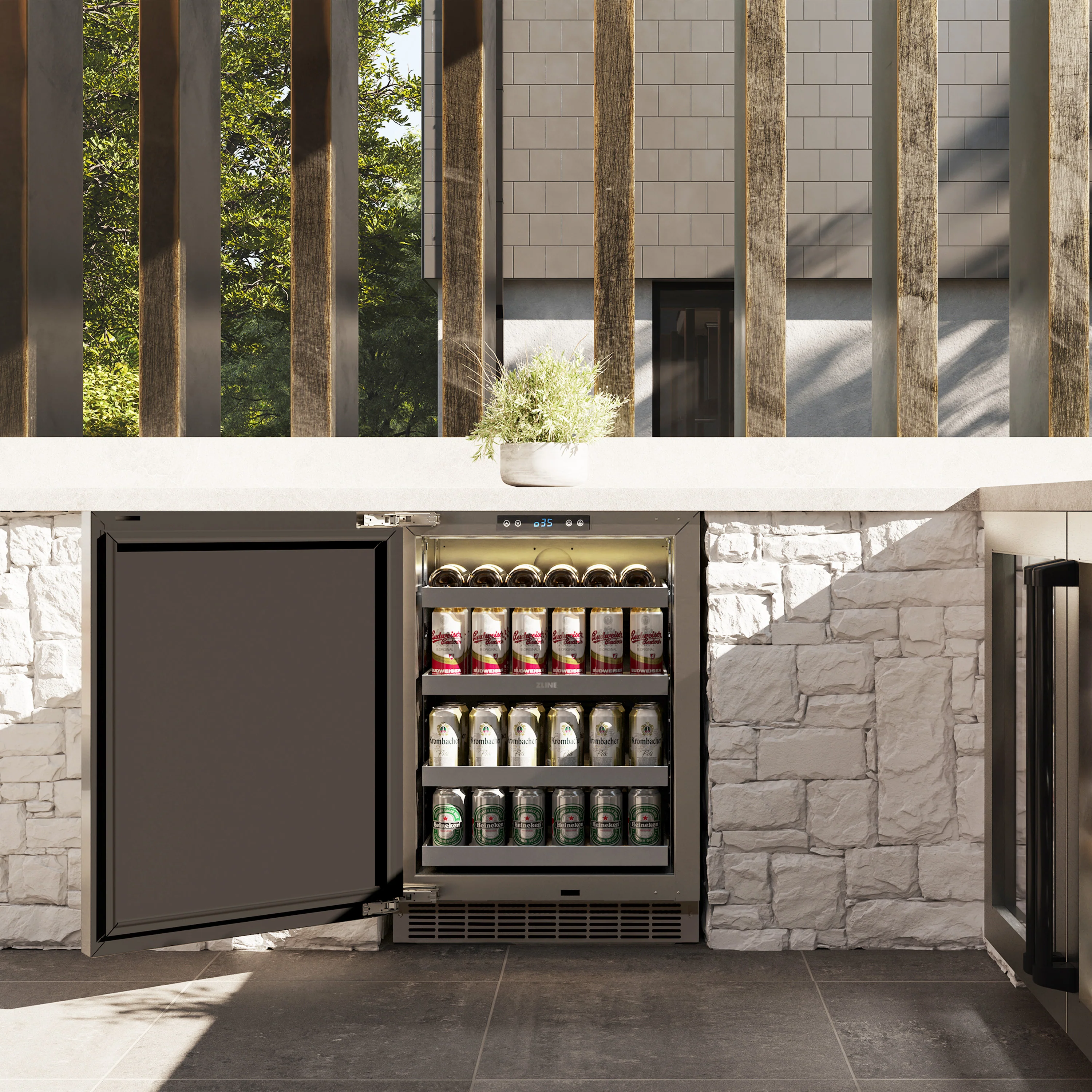 ZLINE Autograph Edition 24 in. Touchstone 151 Can Beverage Fridge With Solid Stainless Steel Door And Matte Black Handle (RBSOZ-ST-24-MB) - Image 2