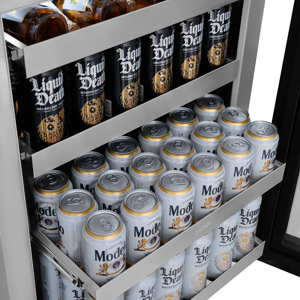 ZLINE Autograph Edition 24 in. Touchstone 151 Can Beverage Fridge with Solid Stainless Steel Door and Polished Gold Helix Handle (RBSOZ-ST-24-KG) - Image 12