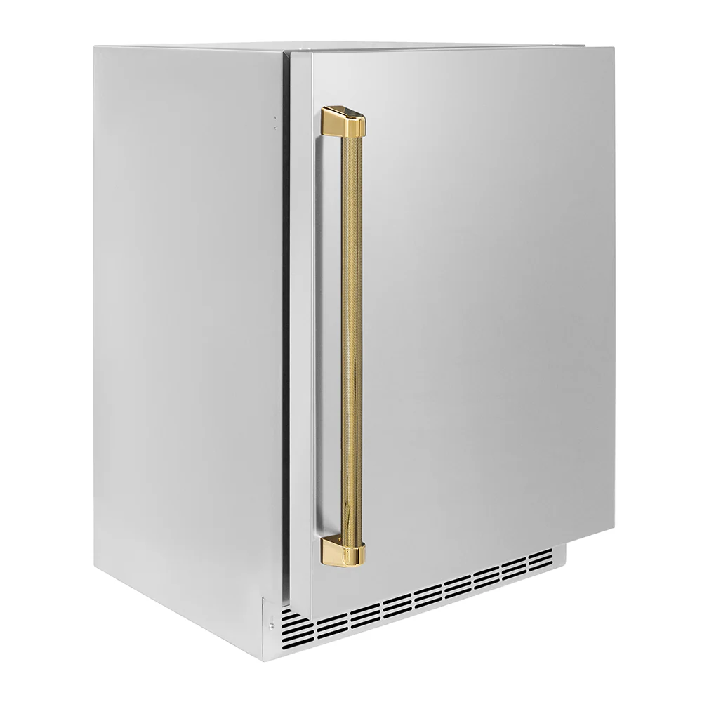 ZLINE Autograph Edition 24 in. Touchstone 151 Can Beverage Fridge with Solid Stainless Steel Door and Polished Gold Helix Handle (RBSOZ-ST-24-KG) - Image 3