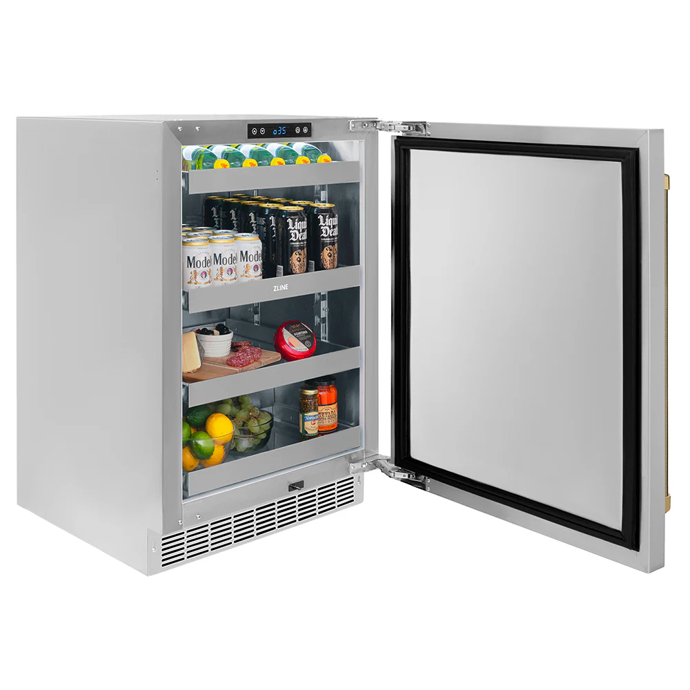 ZLINE Autograph Edition 24 in. Touchstone 151 Can Beverage Fridge with Solid Stainless Steel Door and Polished Gold Helix Handle (RBSOZ-ST-24-KG) - Image 6