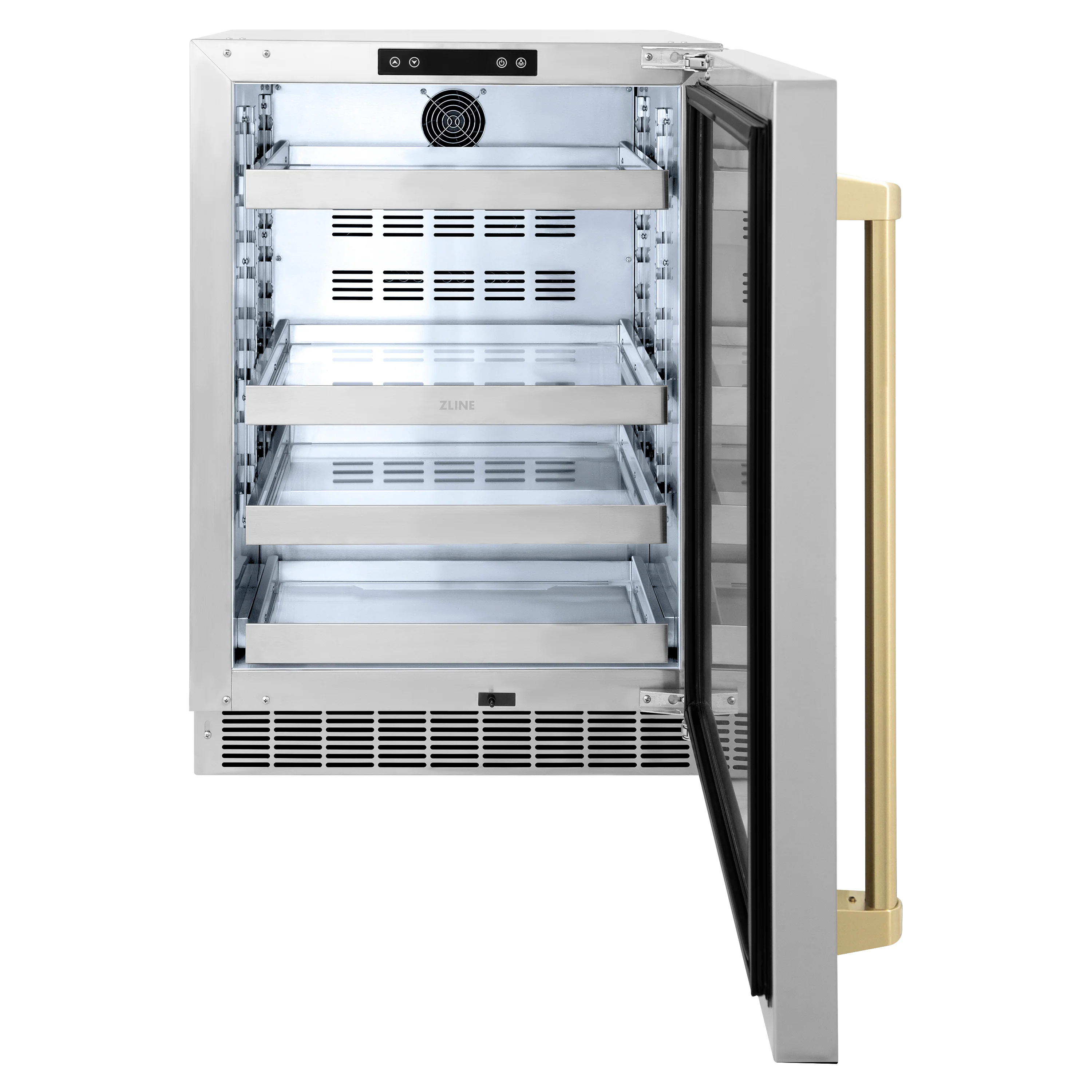 ZLINE Autograph Edition 24 in. Touchstone 151 Can Beverage Fridge With Solid Stainless Steel Door And Champagne Bronze Handle (RBSOZ-ST-24-CB) - Image 3
