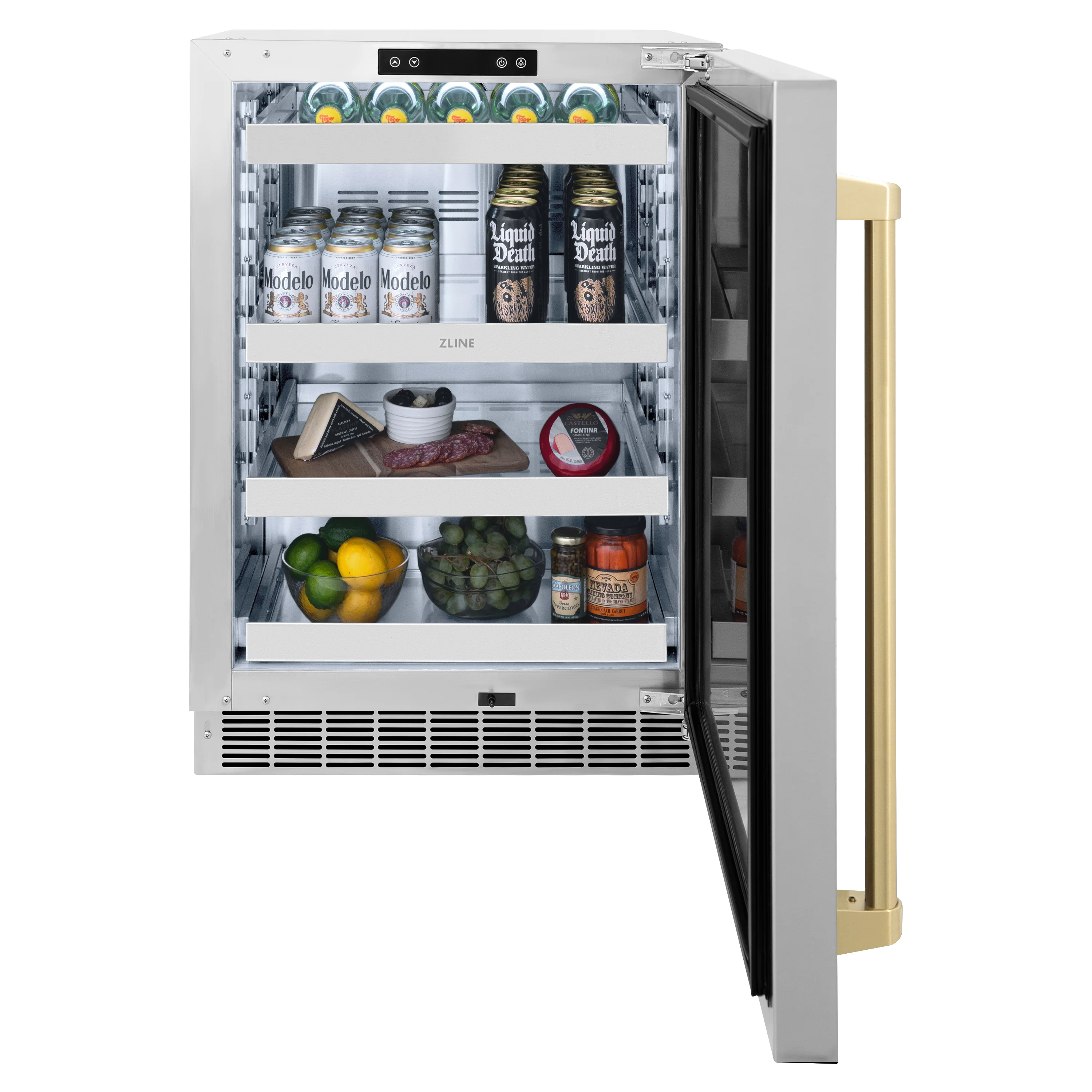 ZLINE Autograph Edition 24 in. Touchstone 151 Can Beverage Fridge With Solid Stainless Steel Door And Champagne Bronze Handle (RBSOZ-ST-24-CB) - Image 4