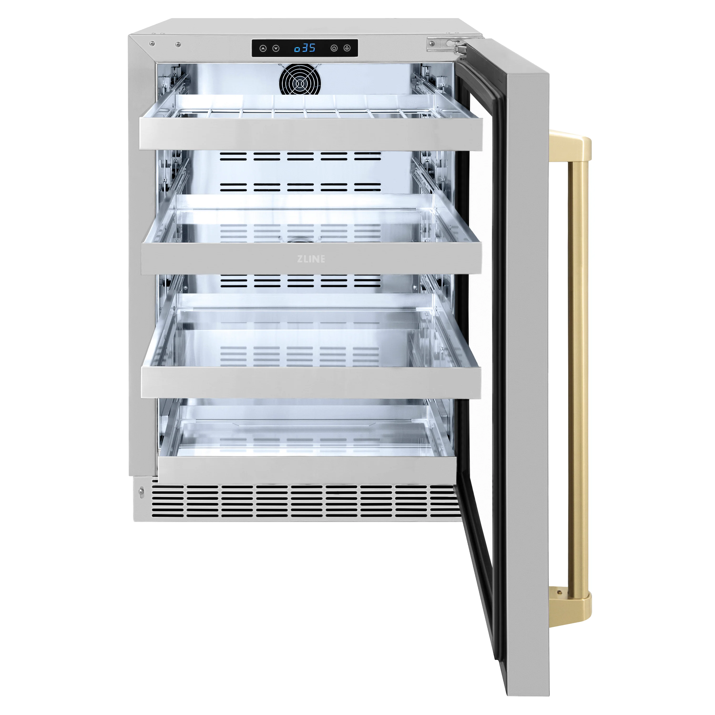 ZLINE 24 In. Touchstone Beverage Fridge with Stainless Steel Glass Door and Champagne Bronze Handle (RBSOZ-GS-24-CB) - Image 2