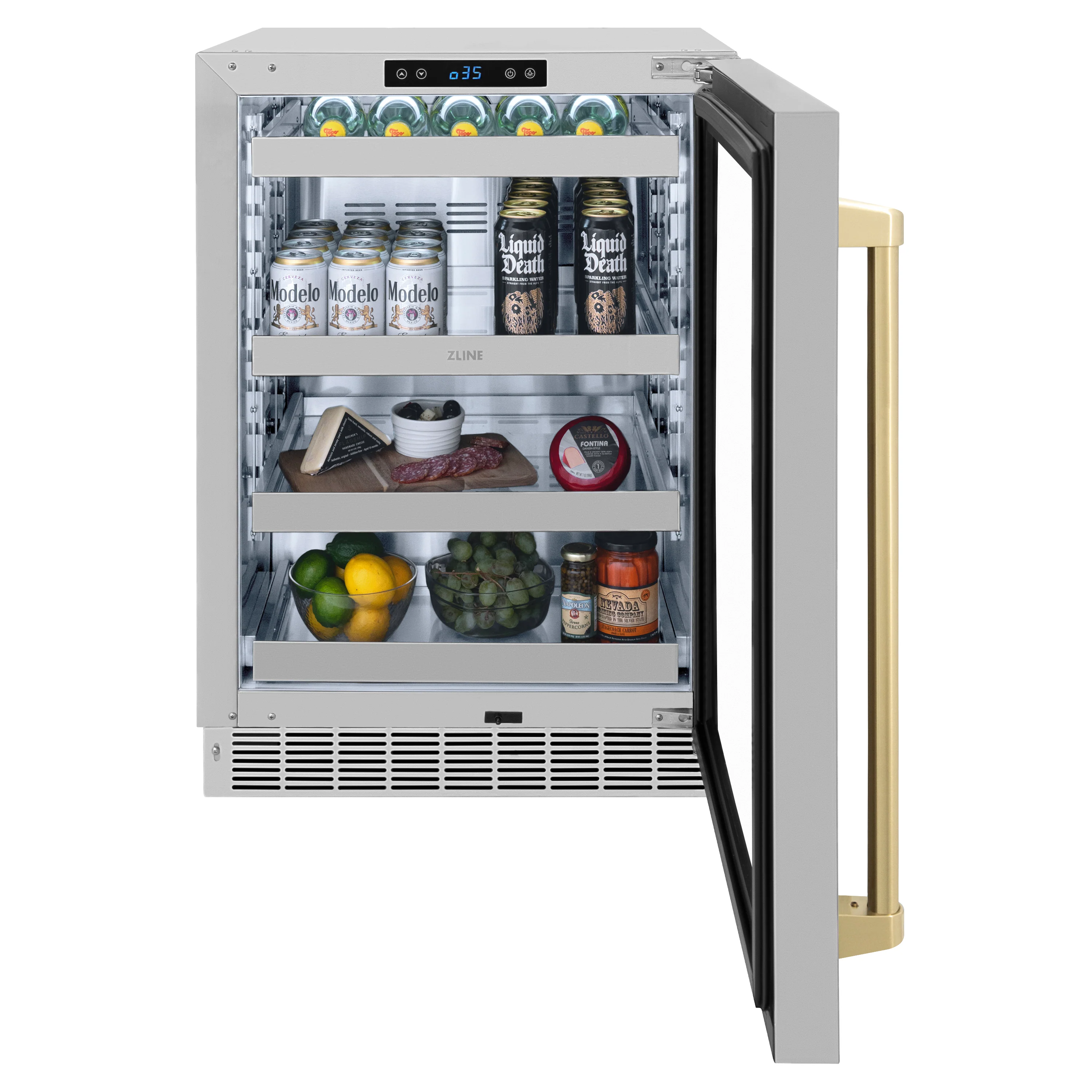 ZLINE 24 In. Touchstone Beverage Fridge with Stainless Steel Glass Door and Champagne Bronze Handle (RBSOZ-GS-24-CB) - Image 3
