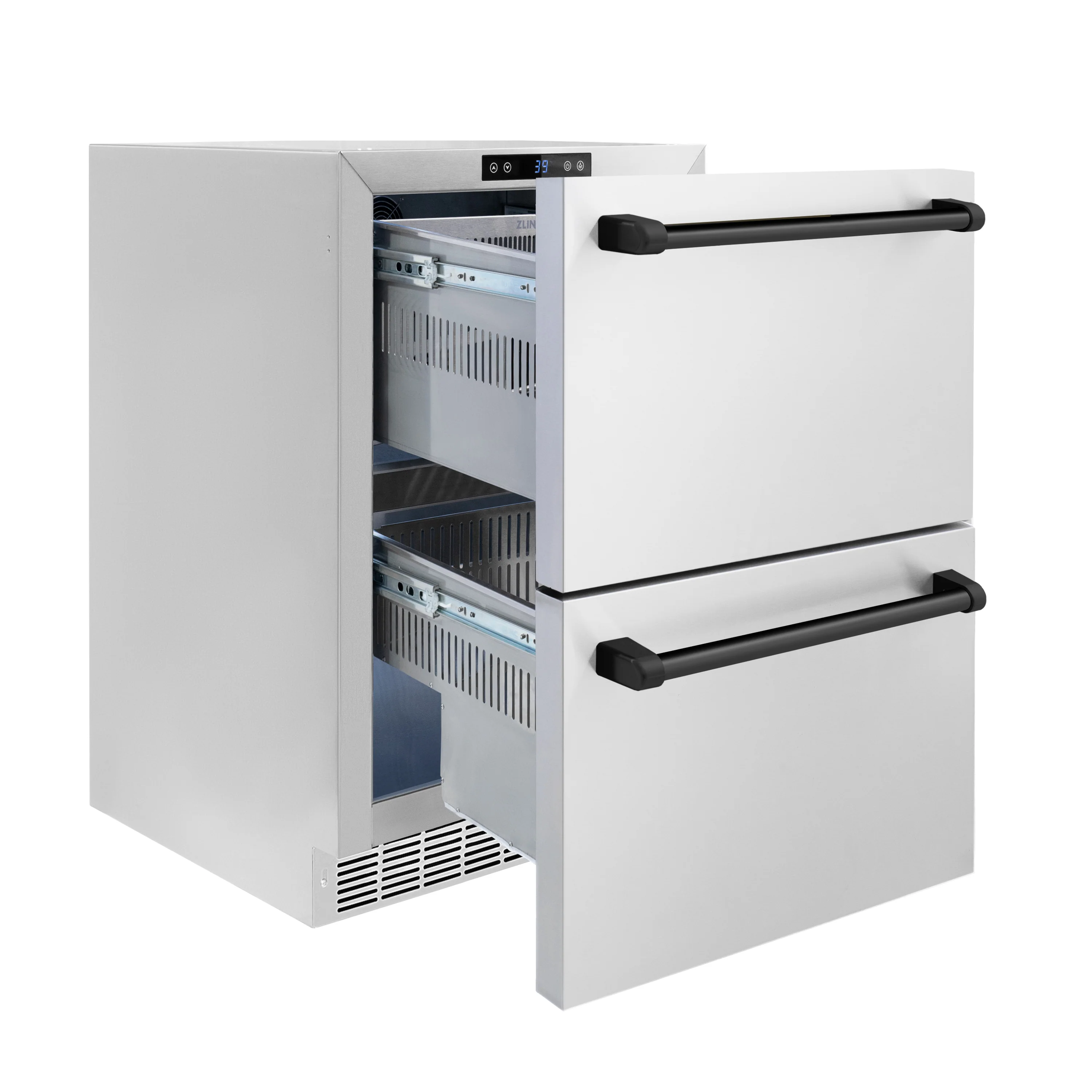 ZLINE Autograph Edition 24 in. Touchstone 168 Can Outdoor-Rated Dual Refrigerator Drawer with Stainless Steel Doors and Matte Black Handles (RDSOZ-ST-24-MB) - Image 4