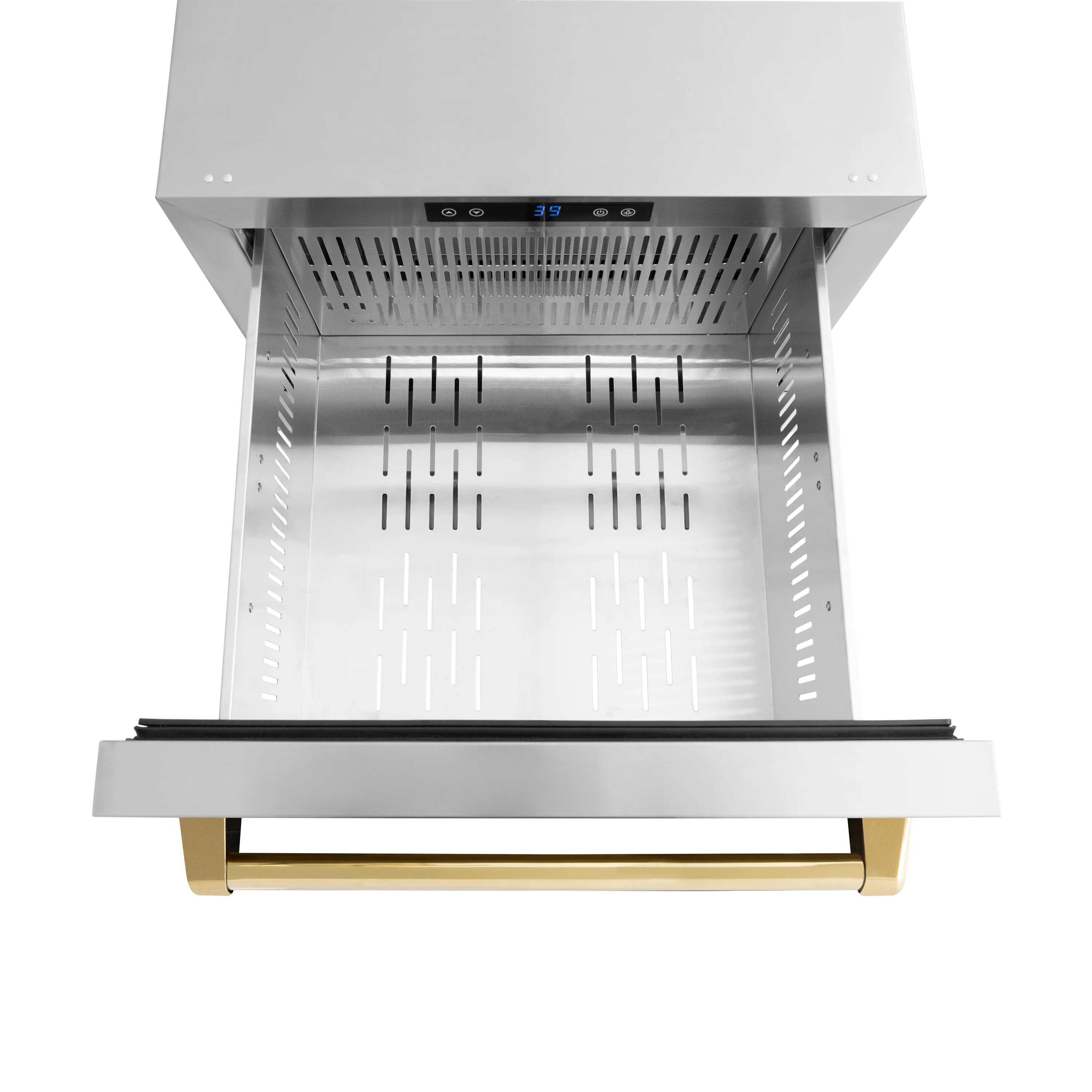 ZLINE Autograph Edition 24 in. Touchstone 168 Can Outdoor-Rated Dual Refrigerator Drawer with Stainless Steel Doors and Polished Gold Handles (RDSOZ-ST-24-G) - Image 7