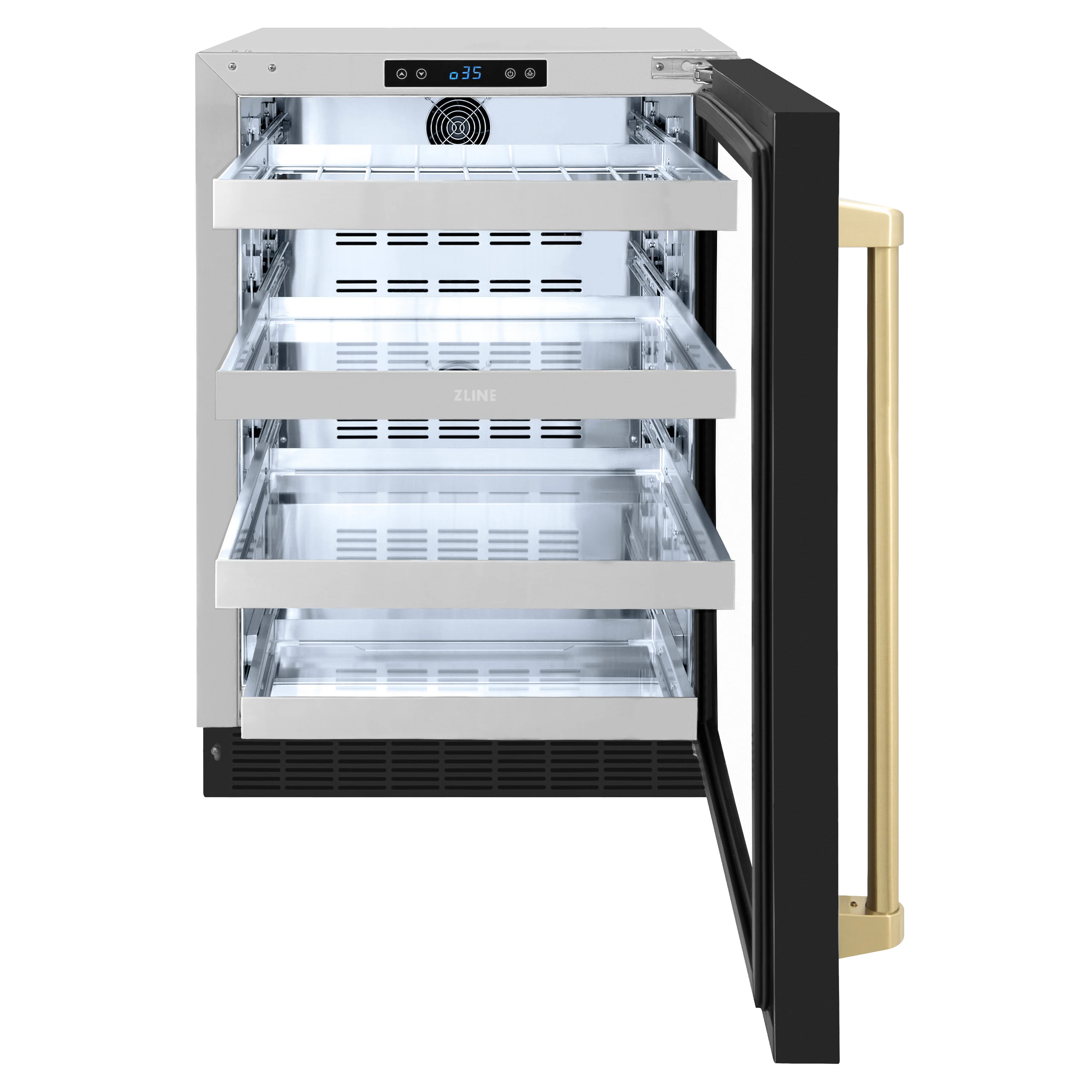 ZLINE Autograph Edition 24 in. Touchstone Dual Zone 44 Bottle Wine Cooler With Black Matte Glass Door And Champagne Bronze Handle (RWDOZ-BLM-24-CB) - Image 4