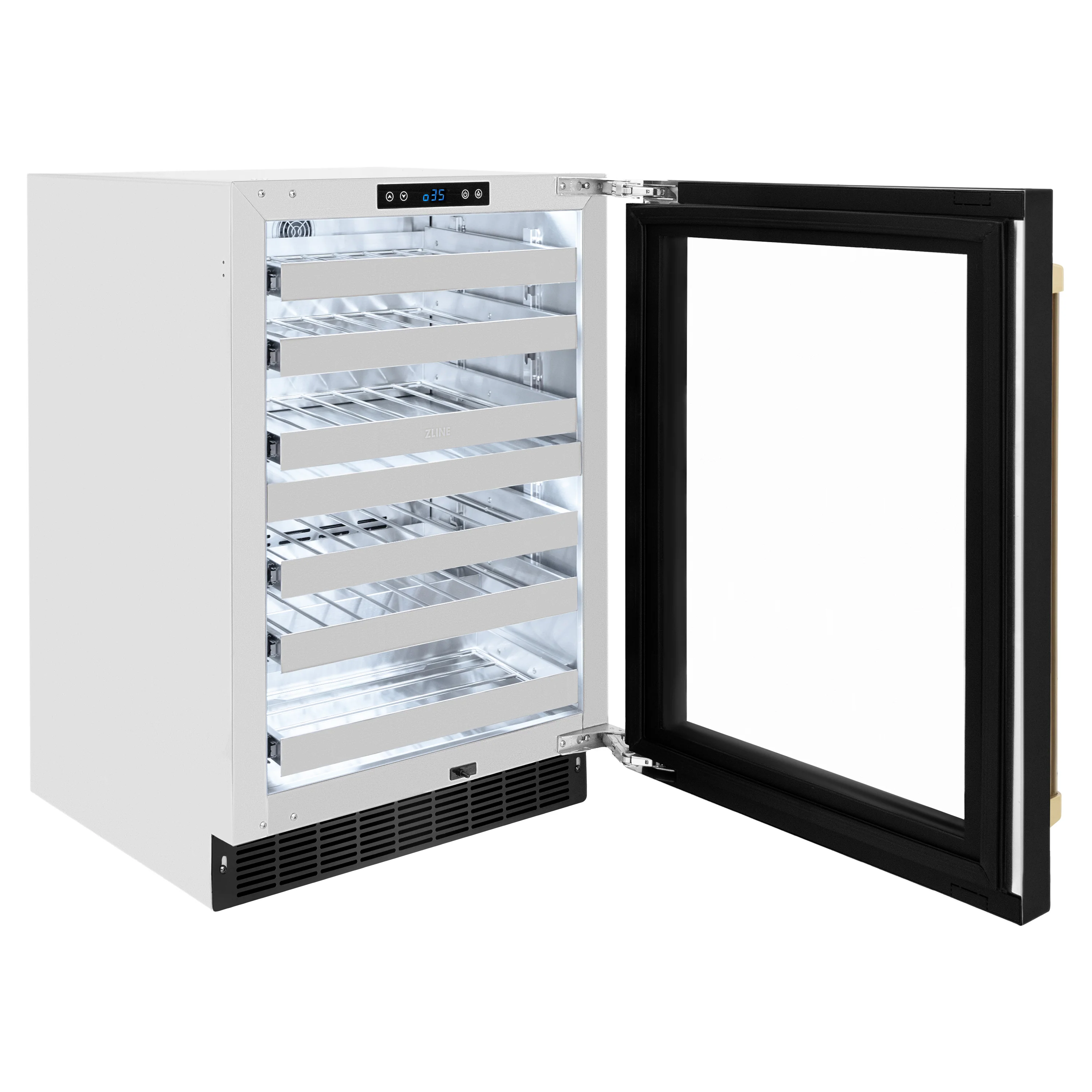 ZLINE Autograph Edition 24 in. Touchstone Dual Zone 44 Bottle Wine Cooler With Black Stainless Steel Glass Door And Champagne Bronze Handle (RWDOZ-BS-24-CB) - Image 5