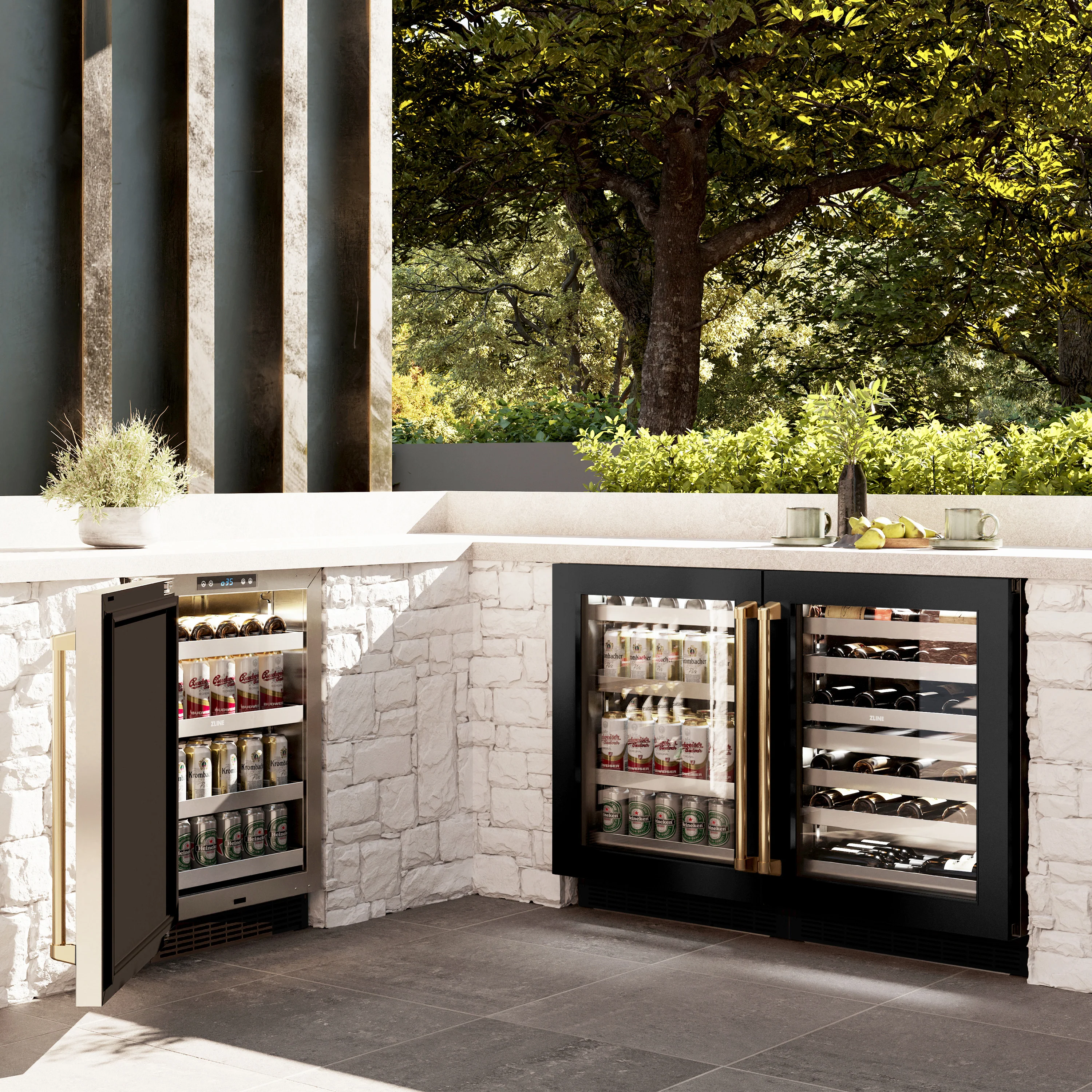 ZLINE Autograph Edition 24 in. Touchstone Dual Zone 44 Bottle Wine Cooler With Black Stainless Steel Glass Door And Polished Gold Handle (RWDOZ-BS-24-G) - Image 9