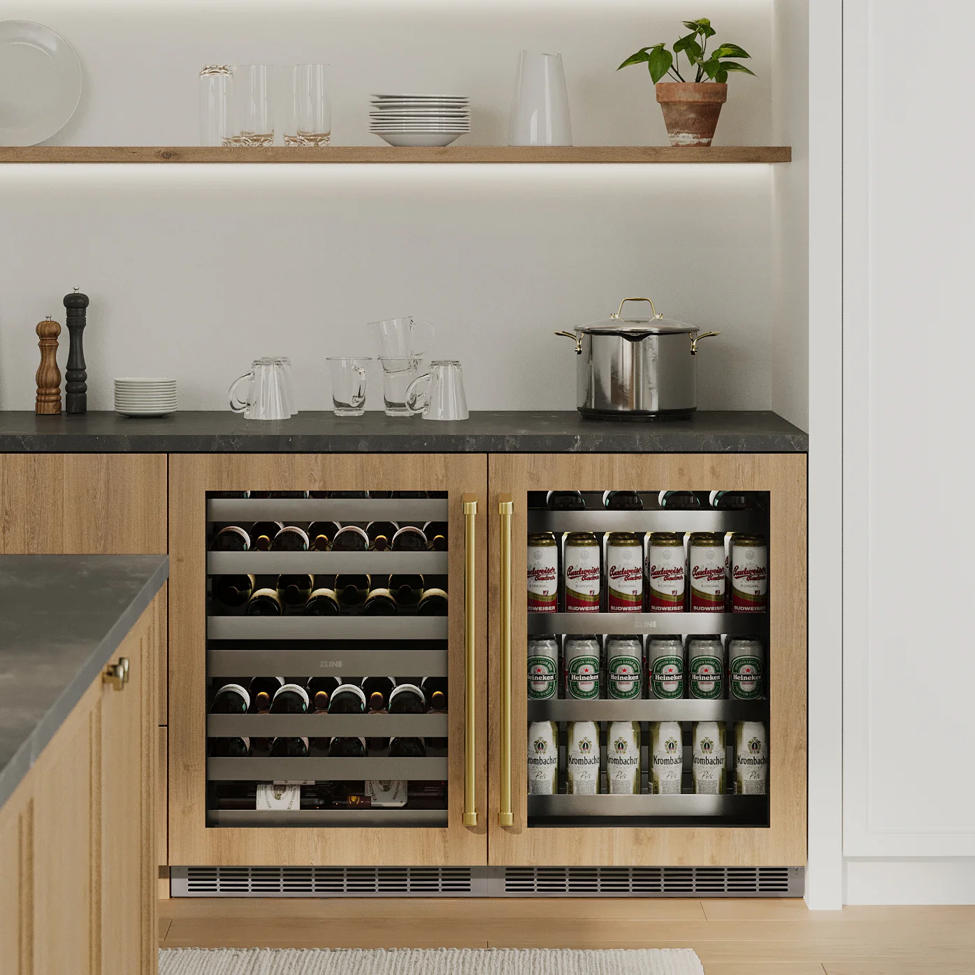 ZLINE 24 In. Touchstone Wine Cooler with Panel-Ready Glass Door and Champagne Bronze Handle (RWDPOZ-24-CB) - Image 2