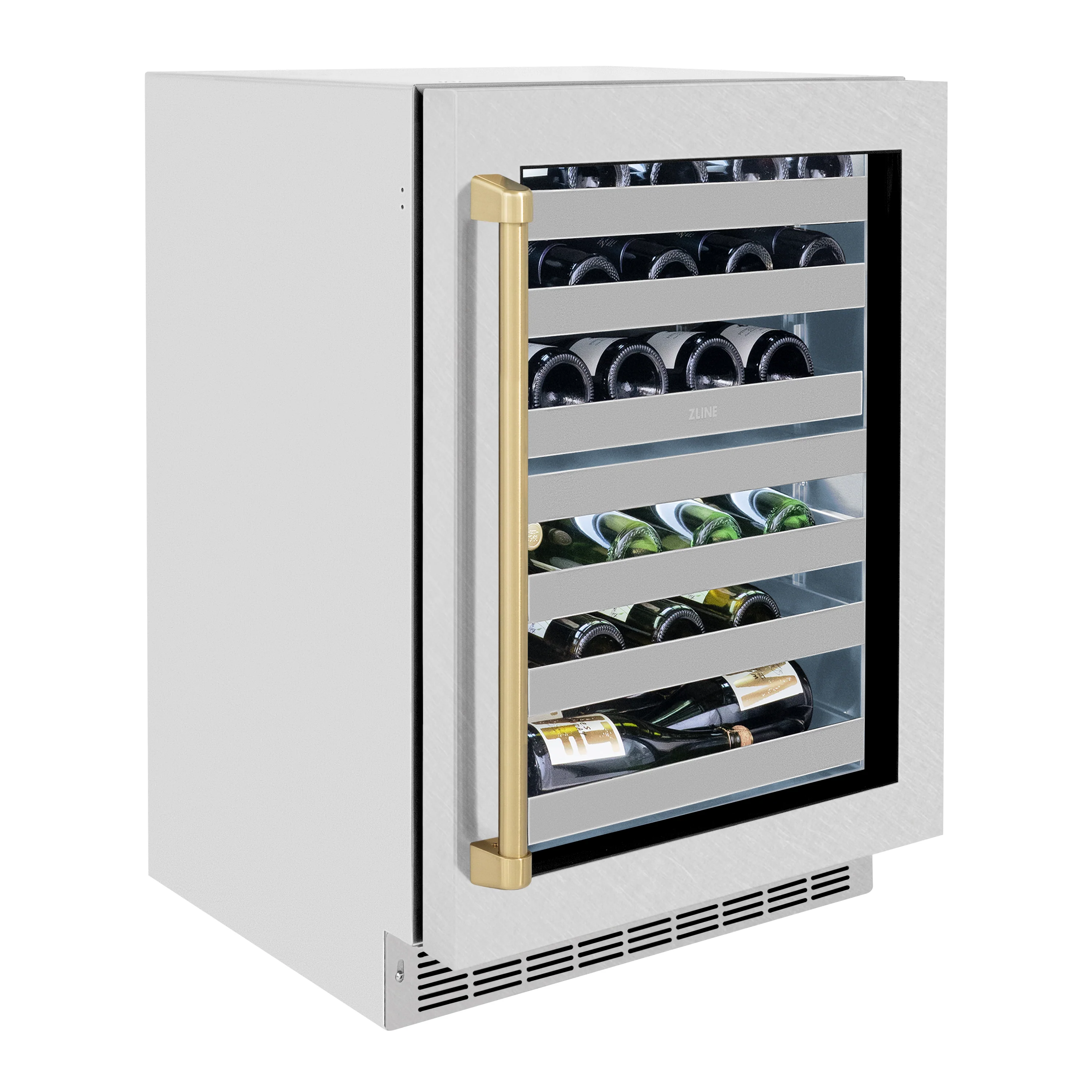 ZLINE Autograph Edition 24 in. Touchstone Dual Zone 44 Bottle Wine Cooler with Satin Stainless Steel Glass Door and Champagne Bronze Handle (RWDOZ-SN-24-CB) - Image 3