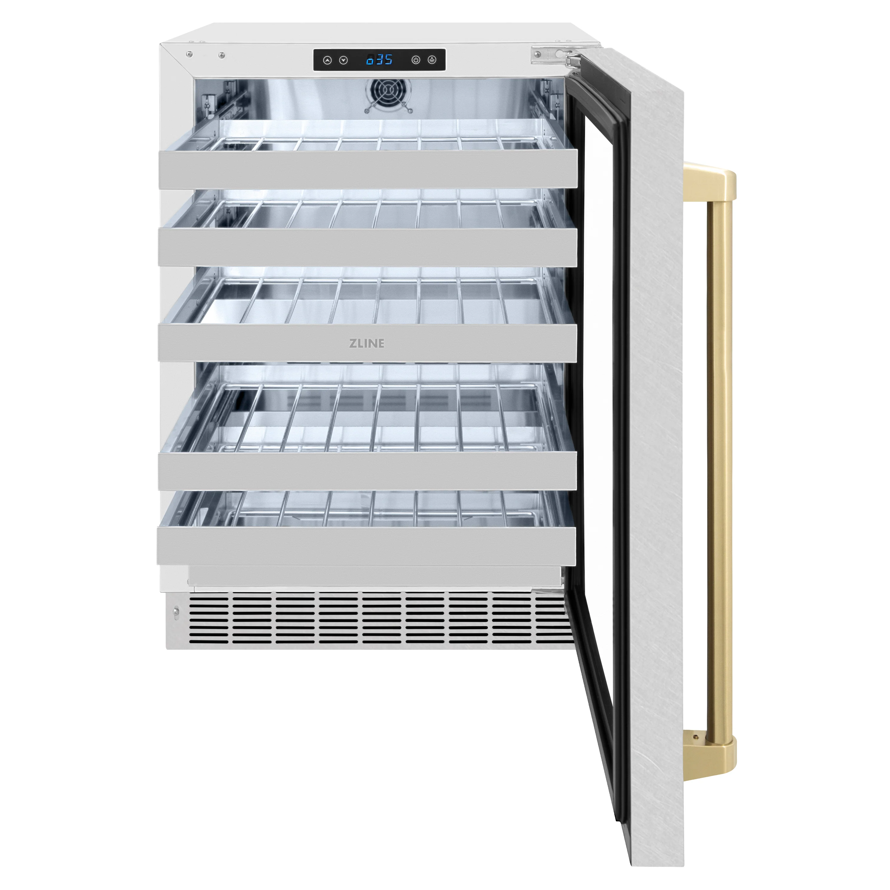 ZLINE Autograph Edition 24 in. Touchstone Dual Zone 44 Bottle Wine Cooler with Satin Stainless Steel Glass Door and Champagne Bronze Handle (RWDOZ-SN-24-CB) - Image 4