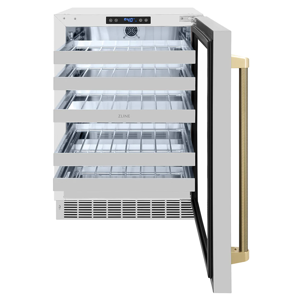 ZLINE Autograph Edition 24 in. Touchstone Dual Zone 44 Bottle Wine Cooler with Stainless Steel Glass Door and Champagne Bronze Helix Handle (RWDOZS-24-KCB) - Image 3