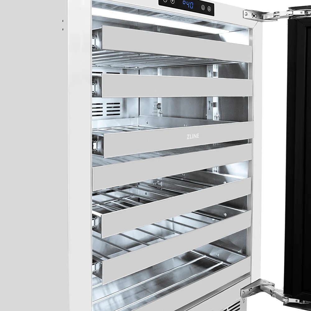 ZLINE Autograph Edition 24 in. Touchstone Dual Zone 44 Bottle Wine Cooler with Stainless Steel Glass Door and Champagne Bronze Helix Handle (RWDOZS-24-KCB) - Image 5