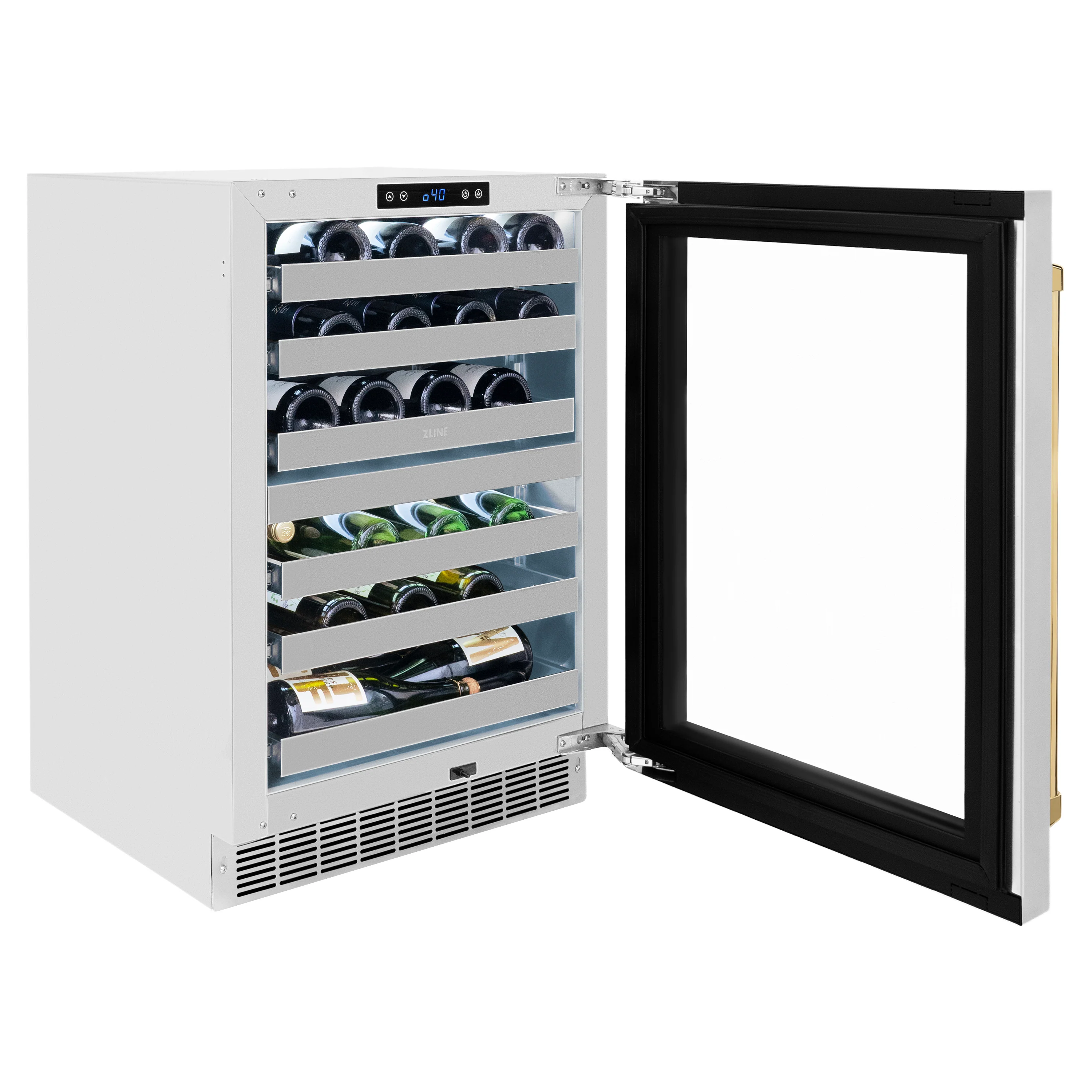 ZLINE 24 In. Touchstone Wine Cooler with Stainless Steel Glass Door and Polished Gold Handle (RWDOZ-GS-24-G) - Image 5