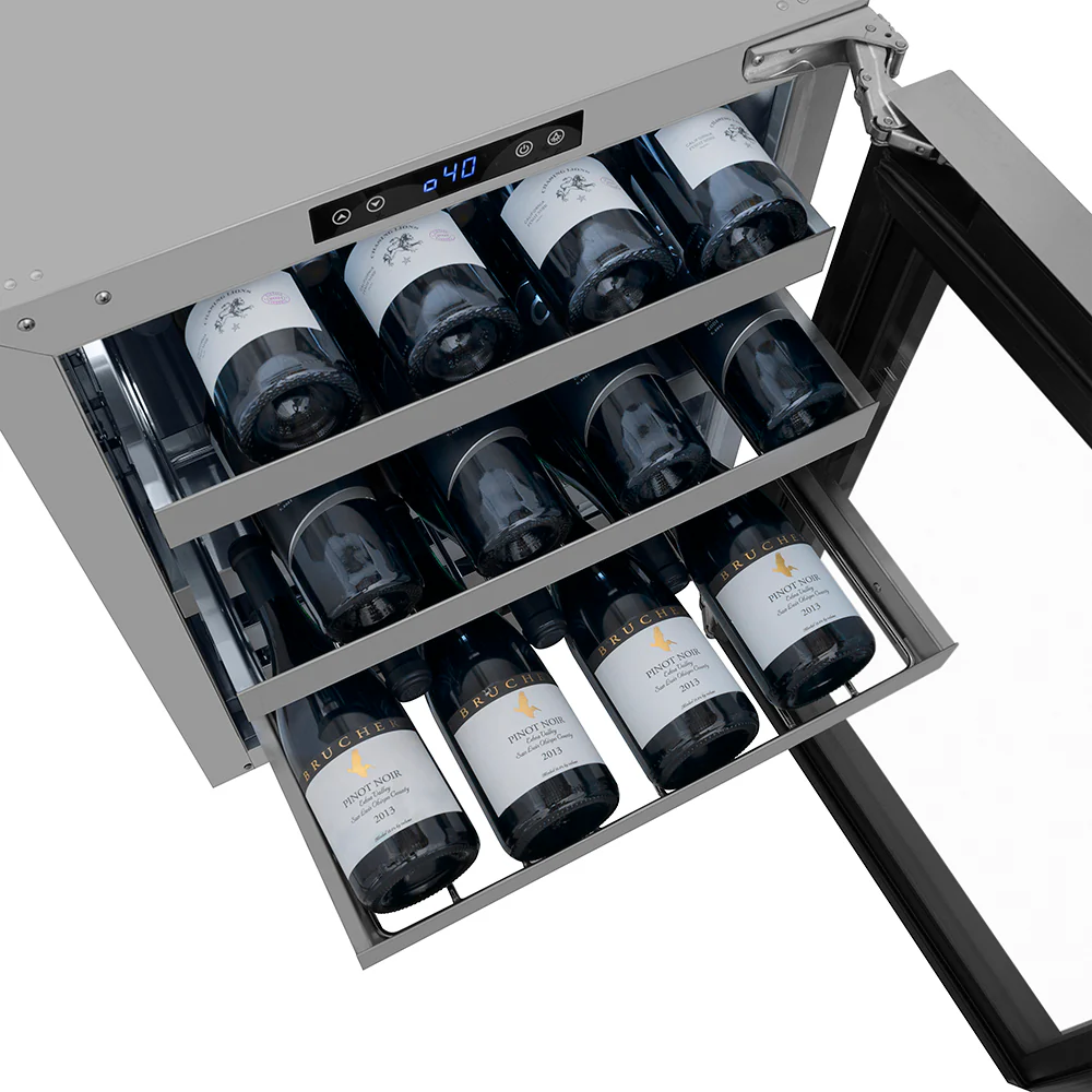 ZLINE Autograph Edition 24 in. Touchstone Dual Zone 44 Bottle Wine Cooler with Stainless Steel Glass Door and Polished Nickel Helix Handle (RWDOZS-24-KPN) - Image 11