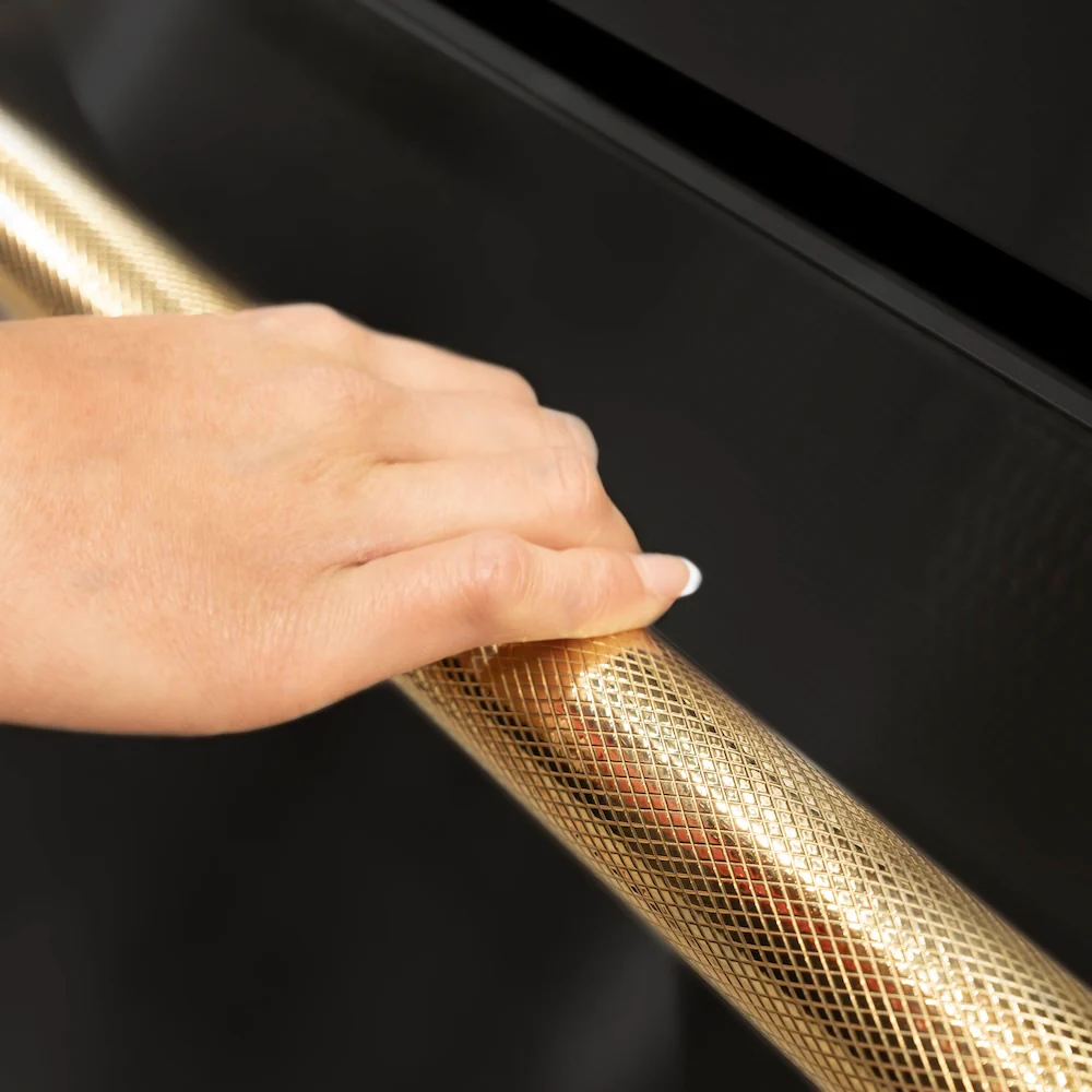 ZLINE Autograph Edition 24 in. Touchstone 168 Can Outdoor-Rated Dual Refrigerator Drawer with Black Stainless Steel Doors and Polished Gold Helix Handles (RDSOZ-BS-24-KG) - Image 2