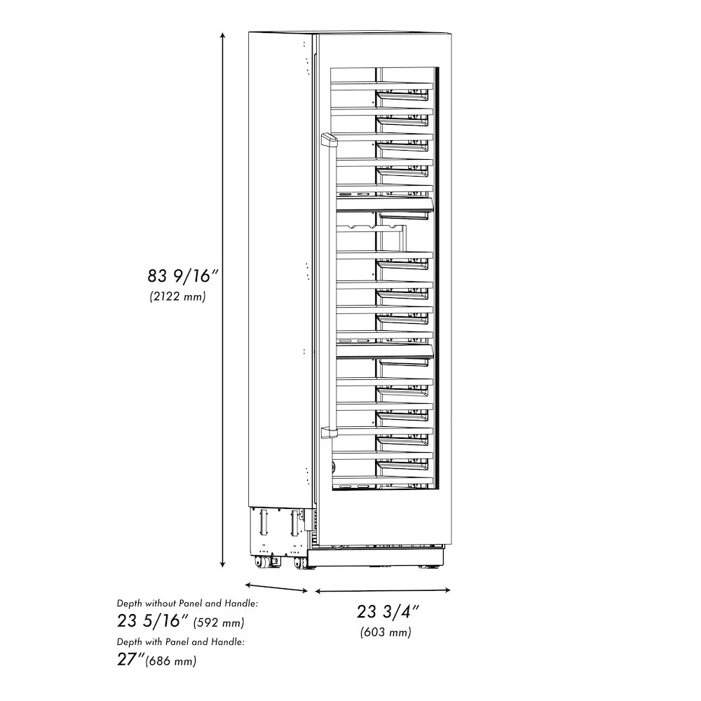ZLINE Autograph Edition 24 in. 12.4 cu. ft. Triple Zone 100 Bottle Column Wine Cooler in Stainless Steel and Polished Gold Accents (RCWVZ-304-24-G) - Image 9