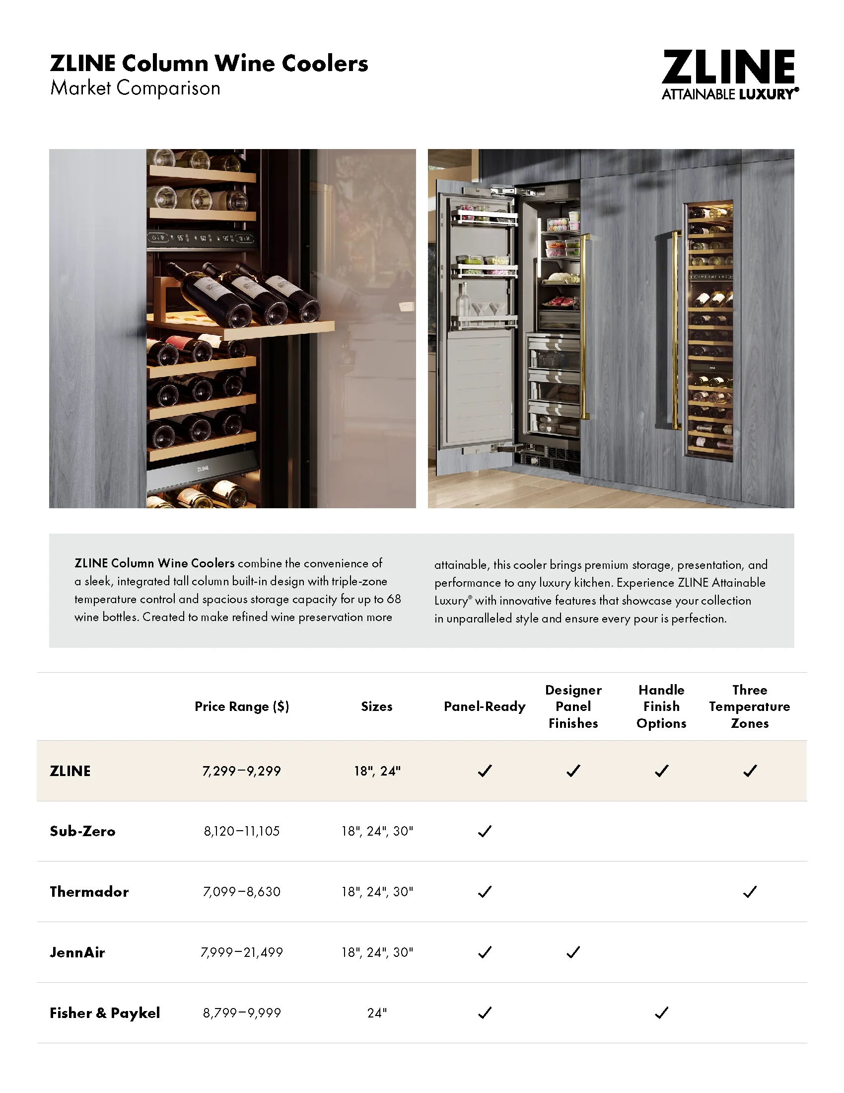 ZLINE Autograph Edition 24 in. 12.4 cu. ft. Triple Zone 100 Bottle Column Wine Cooler in White Matte and Polished Gold Accents (RCWVZ-WM-24-G) - Image 3