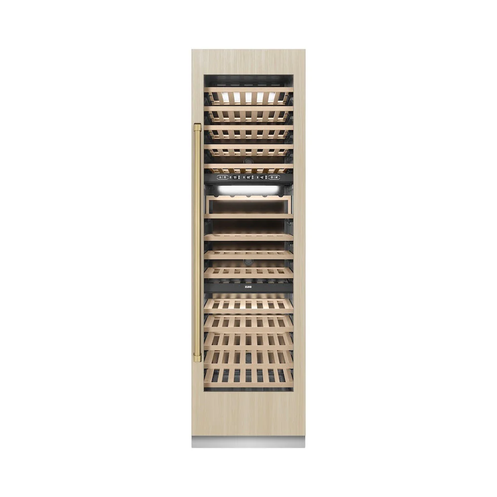 ZLINE Autograph Edition 24 in. 12.4 cu. ft. Triple Zone 100 Bottle Panel Ready Column Wine Cooler with Champagne Bronze Accents (RBCWVZ-24-CB) - Image 8