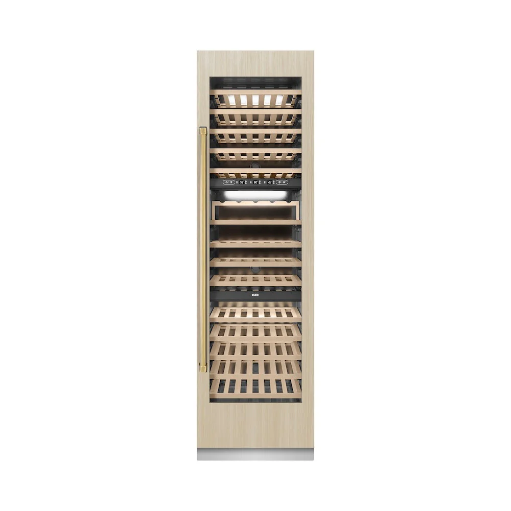 ZLINE Autograph Edition 24 in. 12.4 cu. ft. Triple Zone 100 Bottle Panel Ready Column Wine Cooler with Polished Gold Accents (RBCWVZ-24-G) - Image 8