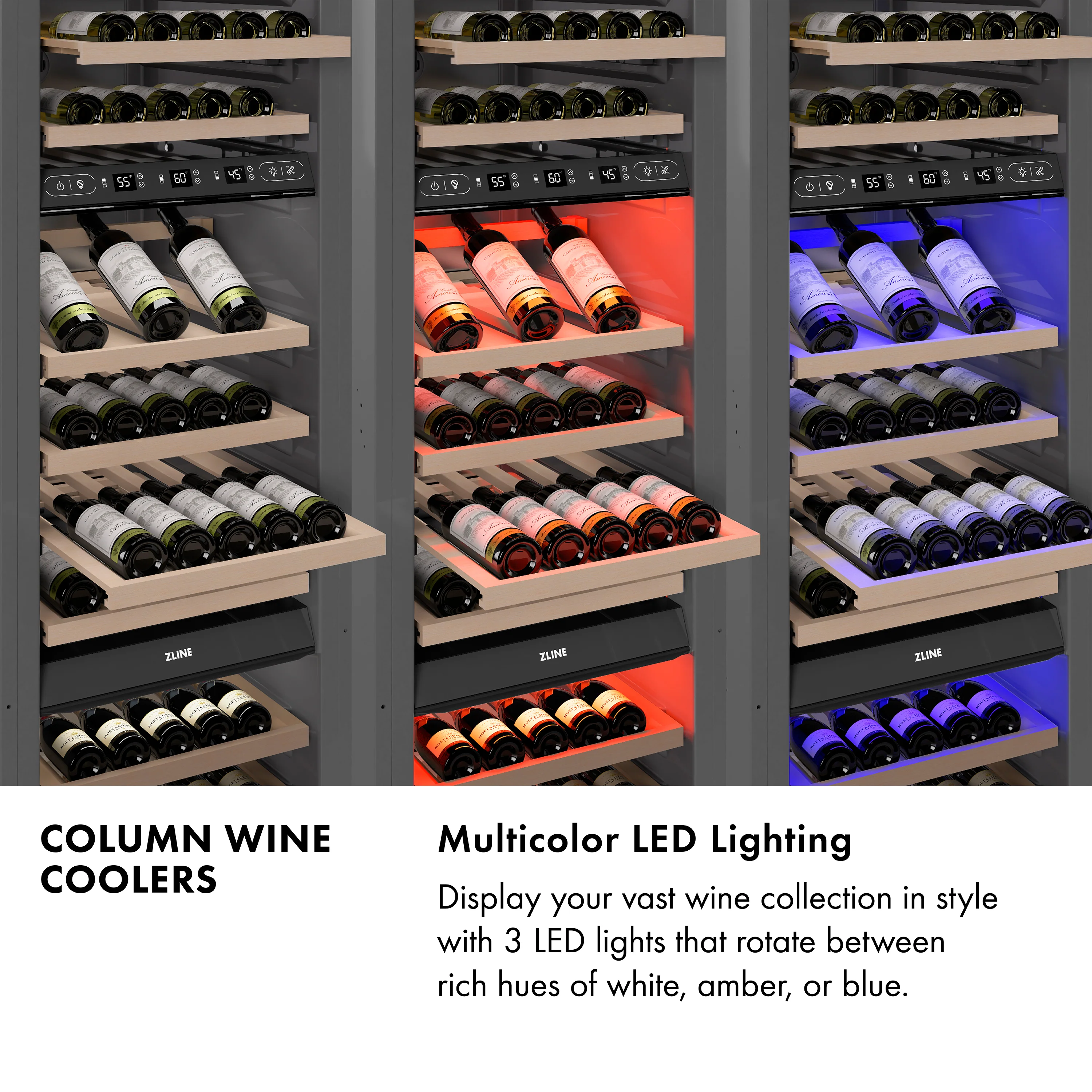 ZLINE Autograph Edition 24 in. 12.4 cu. ft. Triple Zone 100 Bottle Column Wine Cooler in Satin Stainless Steel and Matte Black Accents (RCWVZ-SN-24-MB) - Image 8