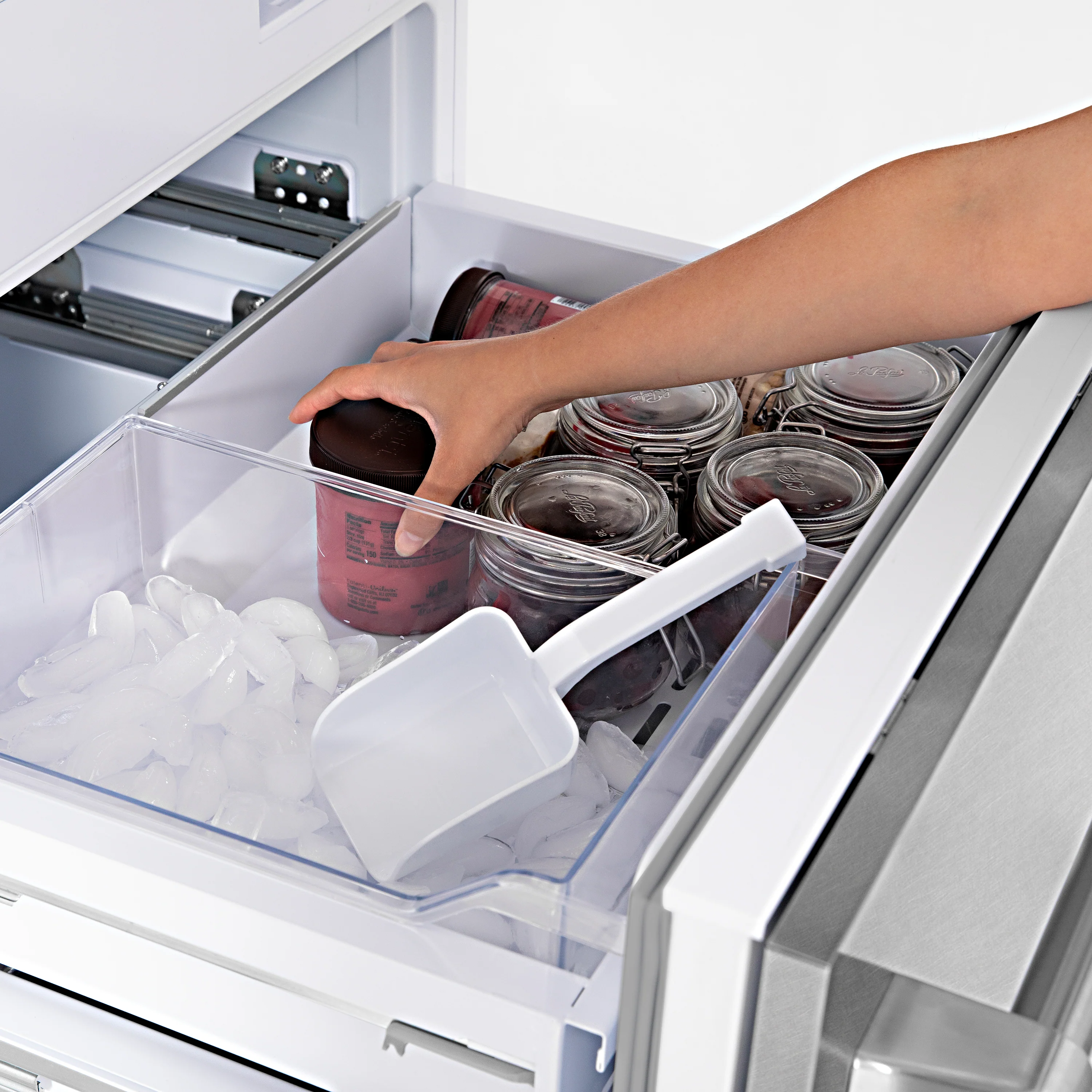 ZLINE Autograph Edition 30 in. 16.1 cu. ft. Built-In Bottom Freezer Refrigerator with Water Dispenser and Ice Maker in Satin Stainless Steel with Matte Black Accents (RBIVZ-SN-30-MB) - Image 12