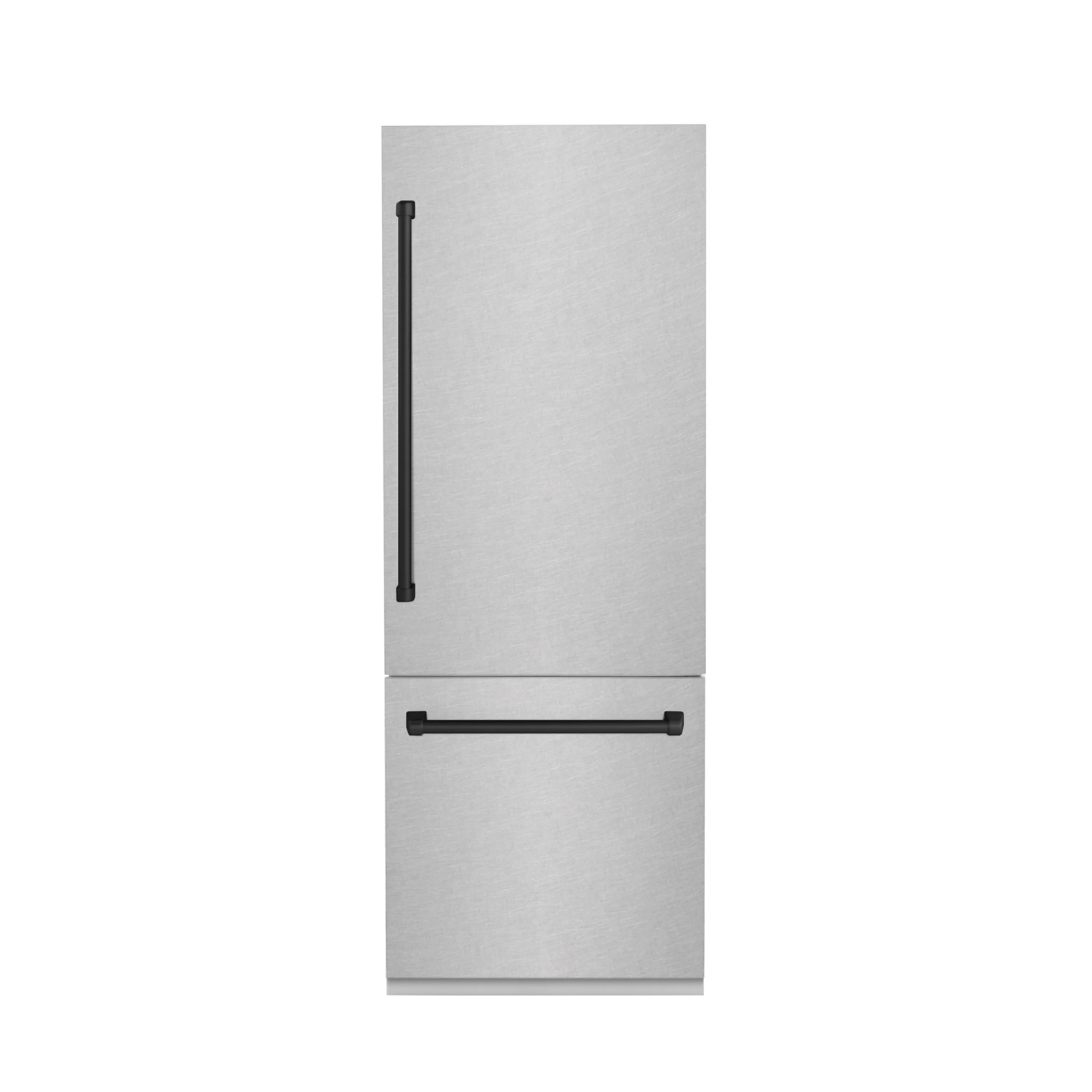 ZLINE Autograph Edition 30 in. 16.1 cu. ft. Built-In Bottom Freezer Refrigerator with Water Dispenser and Ice Maker in Satin Stainless Steel with Matte Black Accents (RBIVZ-SN-30-MB) - Image 3