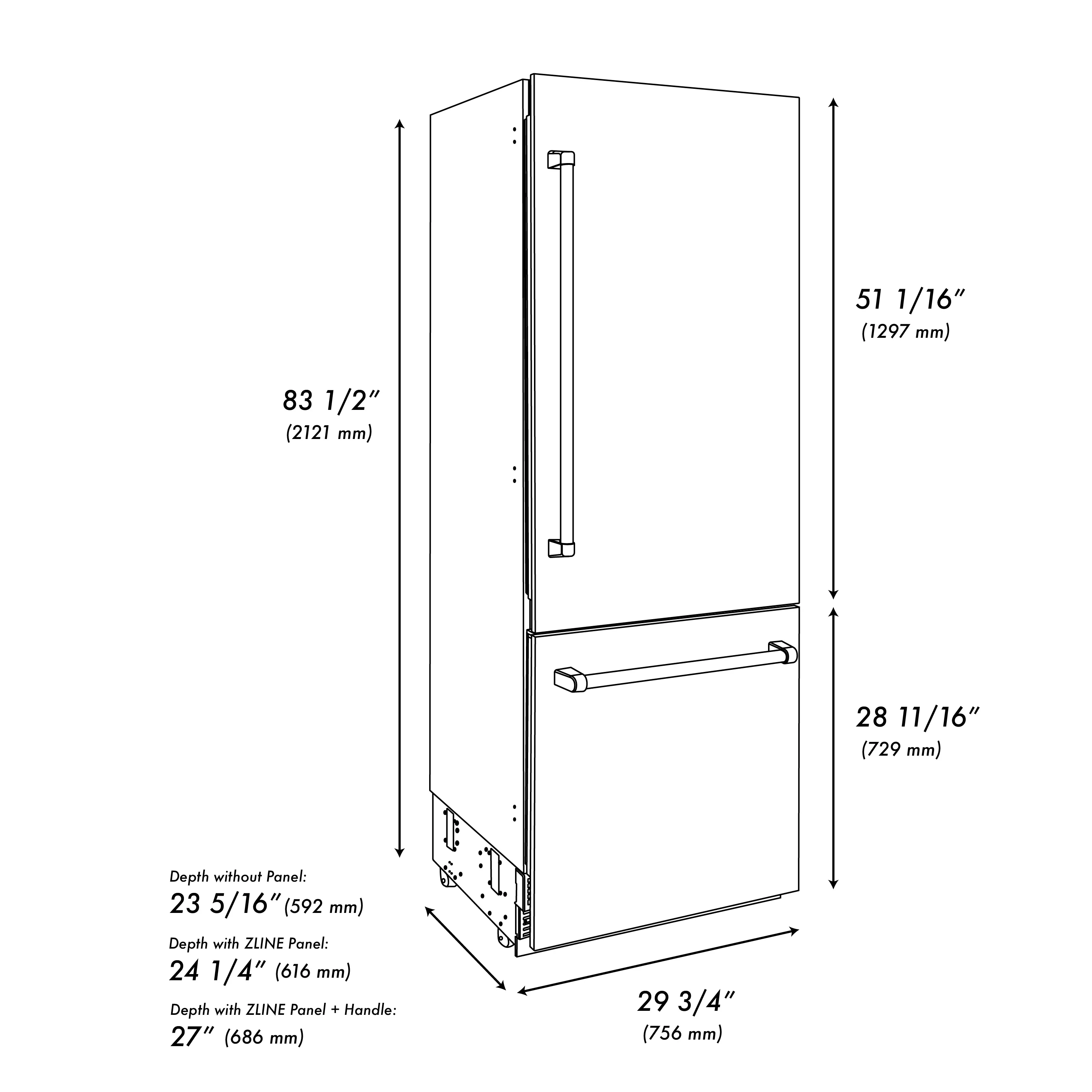 ZLINE Autograph Edition 30 in. 16.1 cu. ft. Built-In Bottom Freezer Refrigerator with Water Dispenser and Ice Maker in White Matte with Champagne Bronze Accents (RBIVZ-WM-30-CB) - Image 18