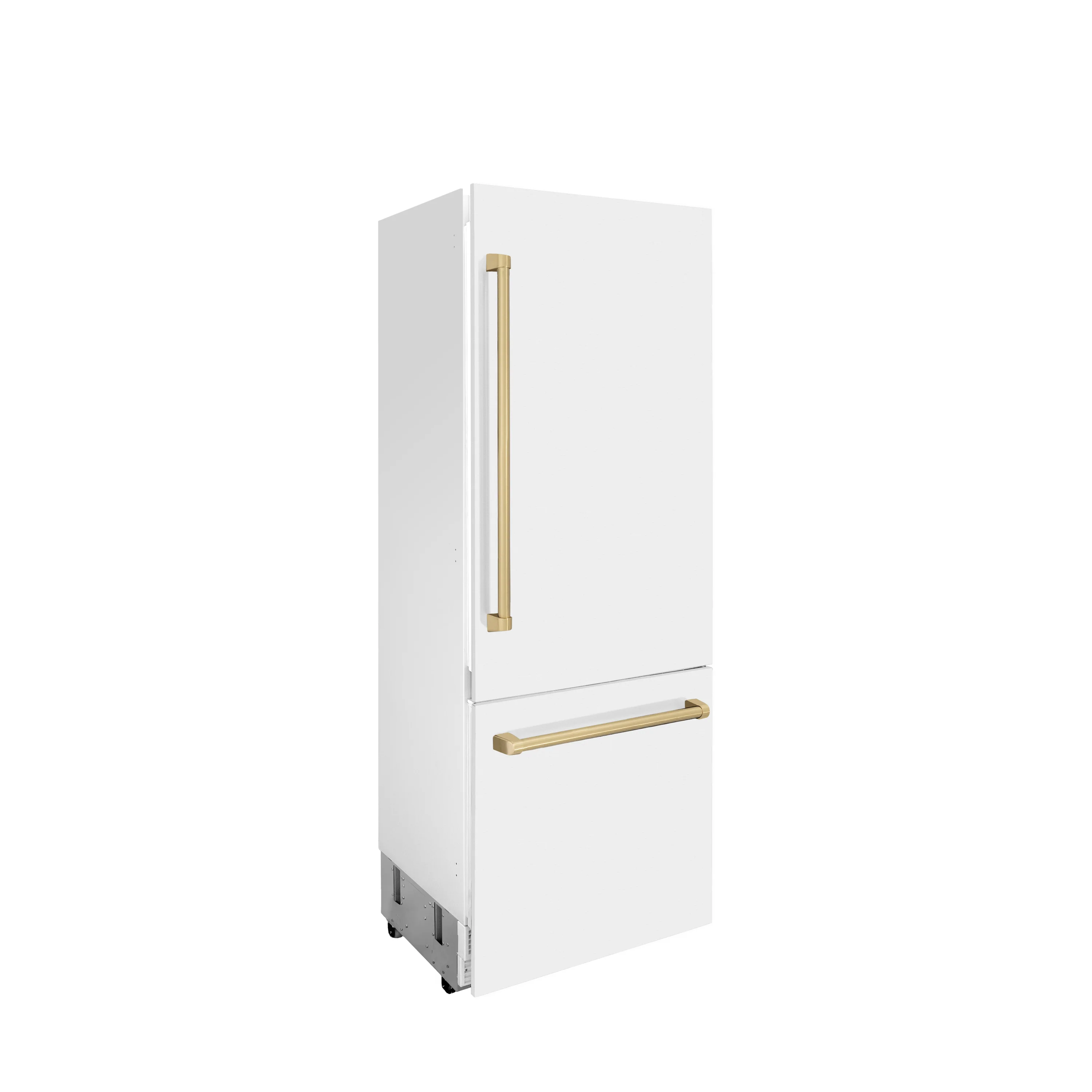 ZLINE Autograph Edition 30 in. 16.1 cu. ft. Built-In Bottom Freezer Refrigerator with Water Dispenser and Ice Maker in White Matte with Champagne Bronze Accents (RBIVZ-WM-30-CB) - Image 4