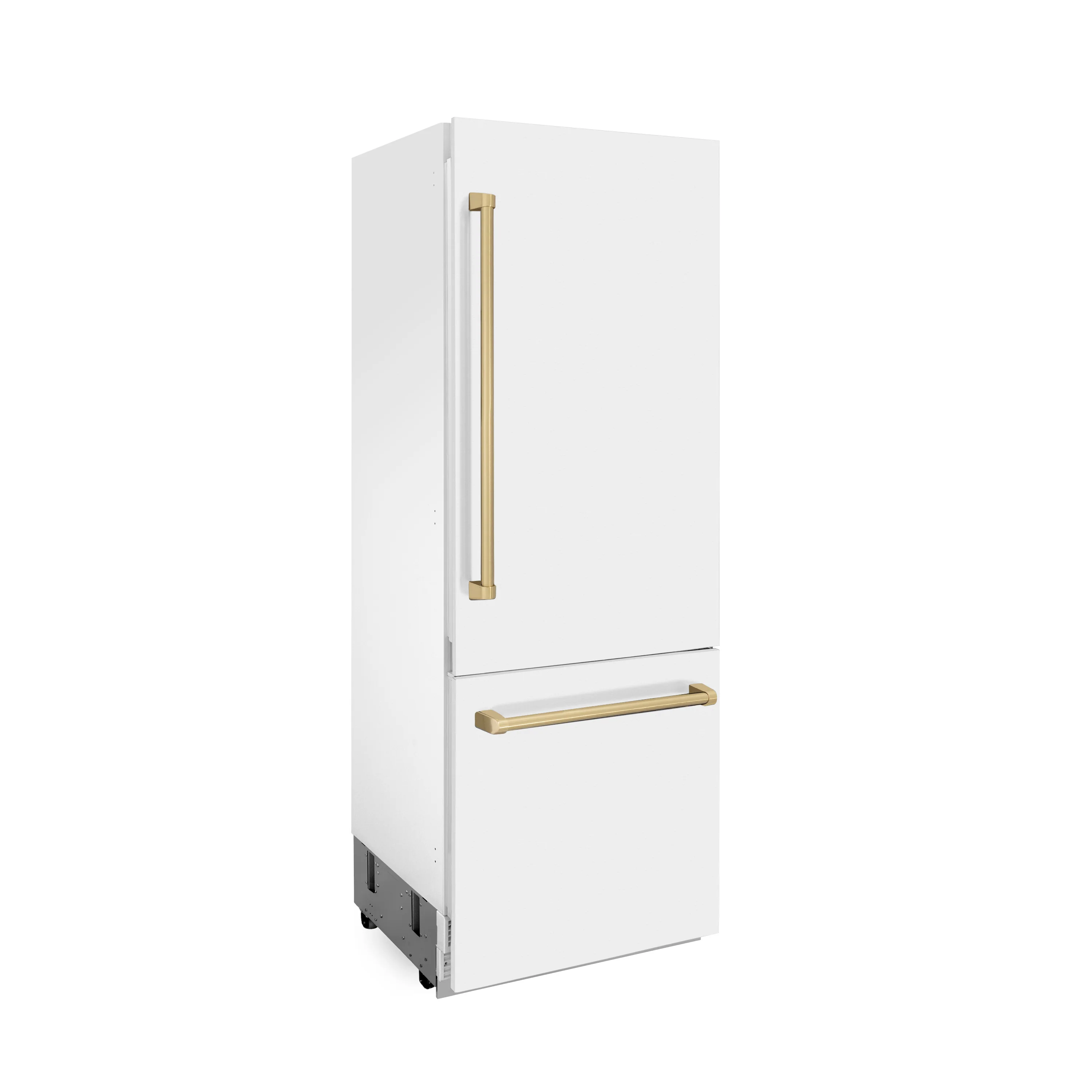 ZLINE Autograph Edition 30 in. 16.1 cu. ft. Built-In Bottom Freezer Refrigerator with Water Dispenser and Ice Maker in White Matte with Champagne Bronze Accents (RBIVZ-WM-30-CB) - Image 9